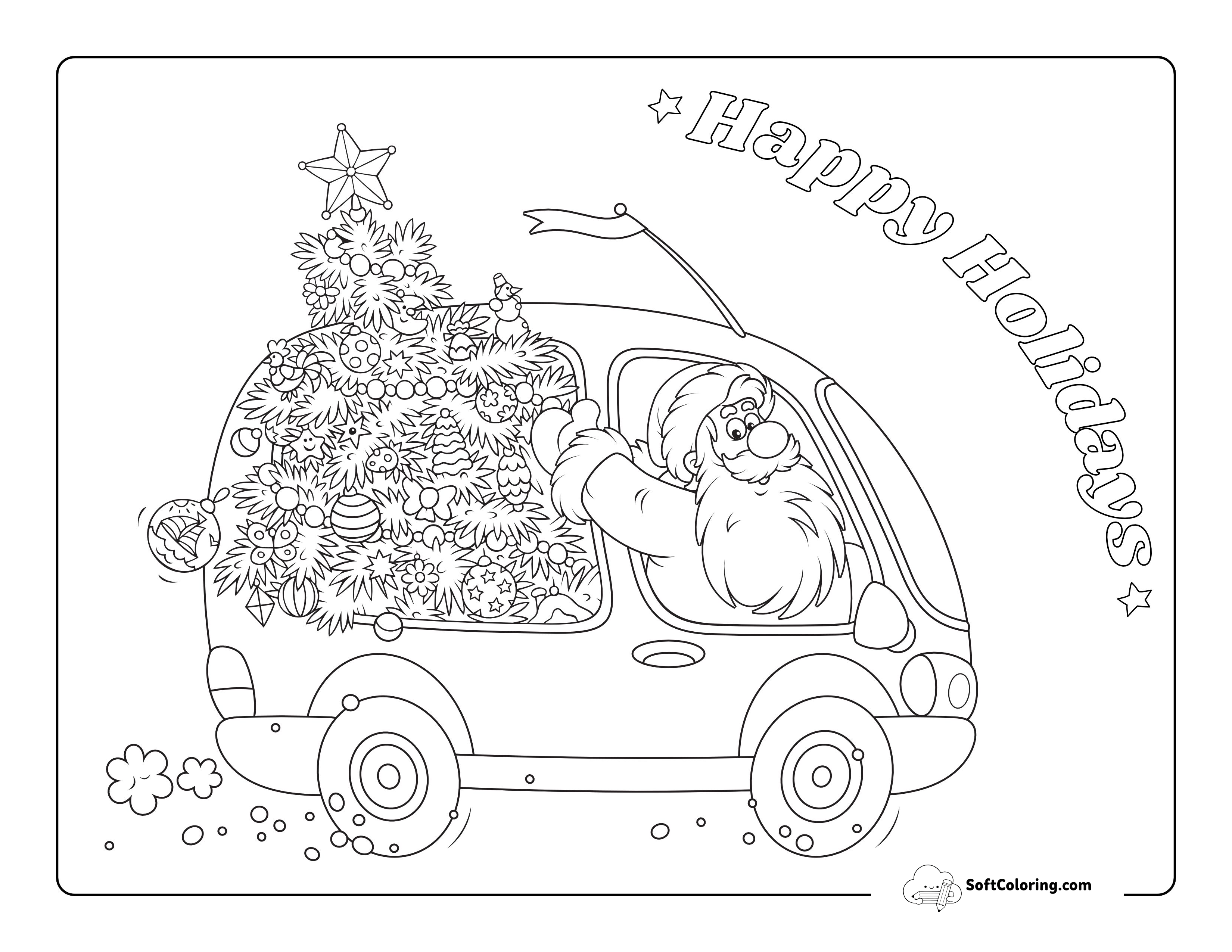 Santa Driving Van Coloring Page