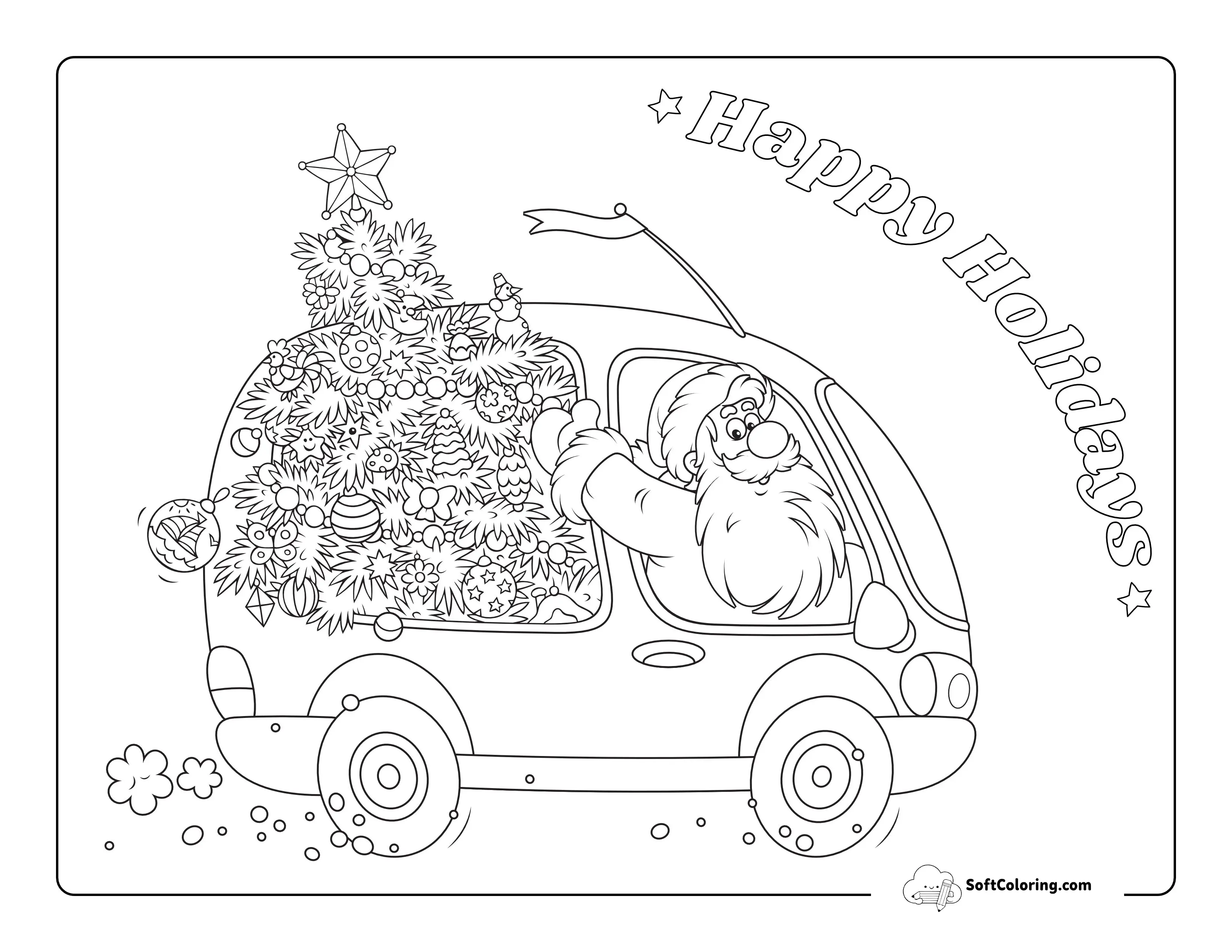 Santa Driving Van Coloring Page