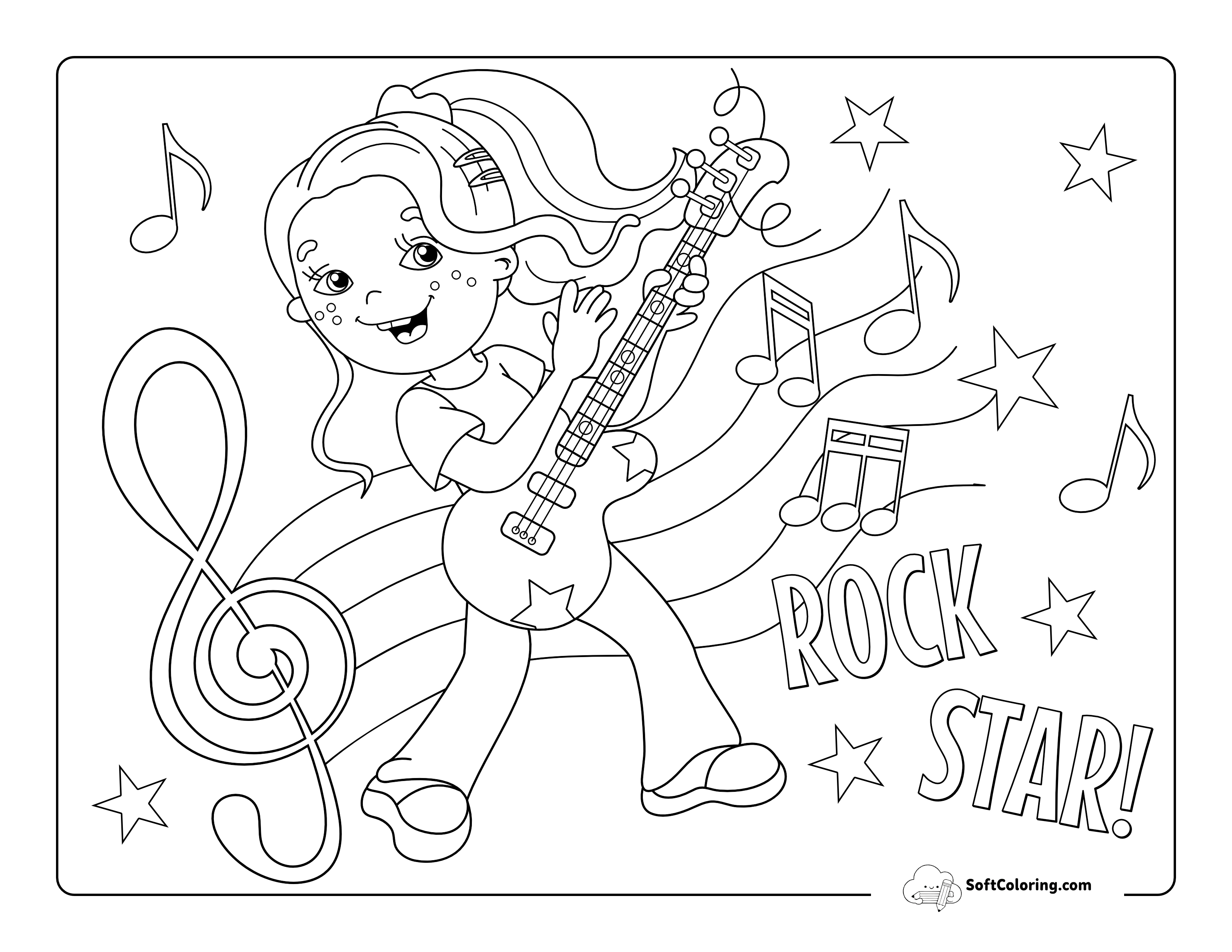Rockstar Girl Coloring Page