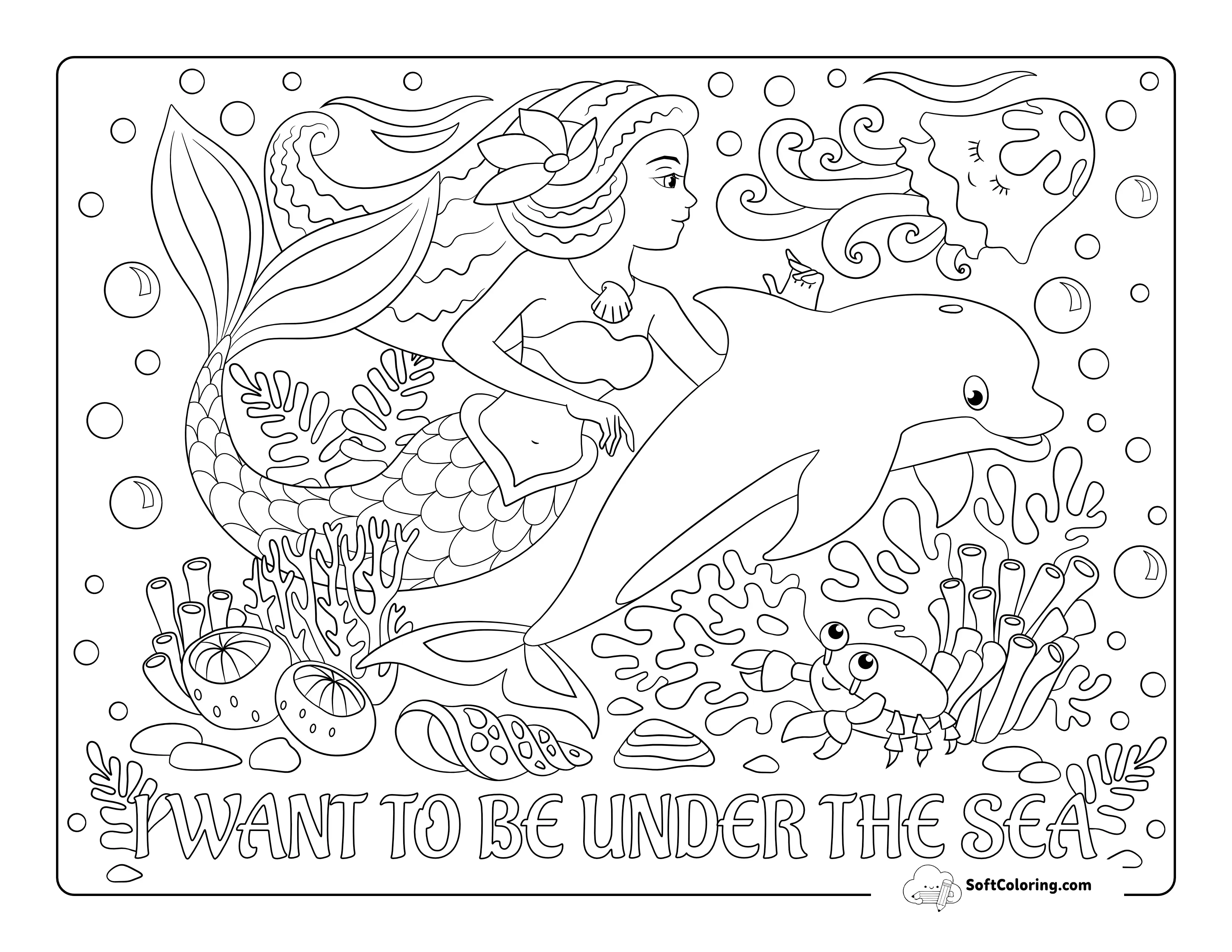 Mermaid With Dolphin Picture To Color