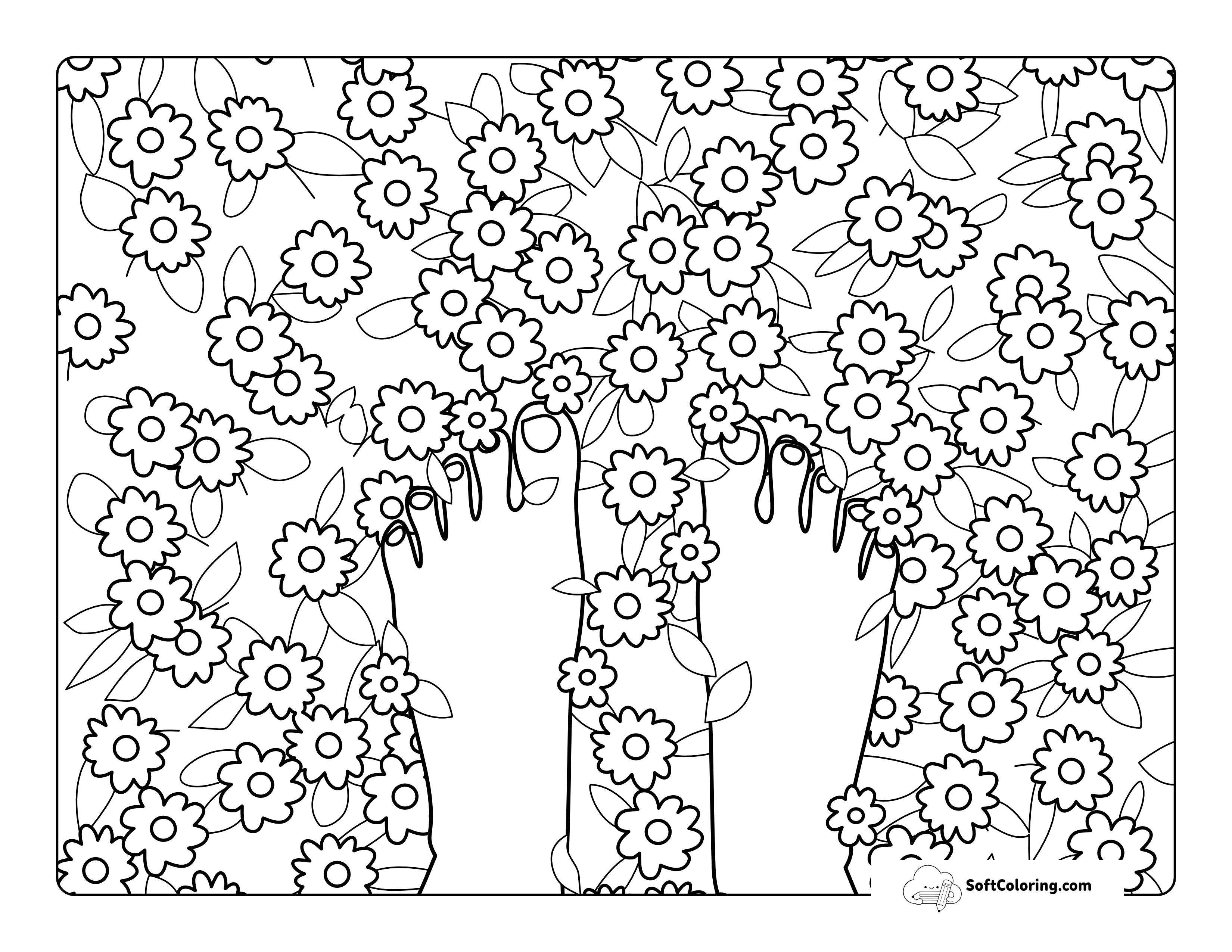 Cute Easy Stepping On Field Of Daisies Printable To Color