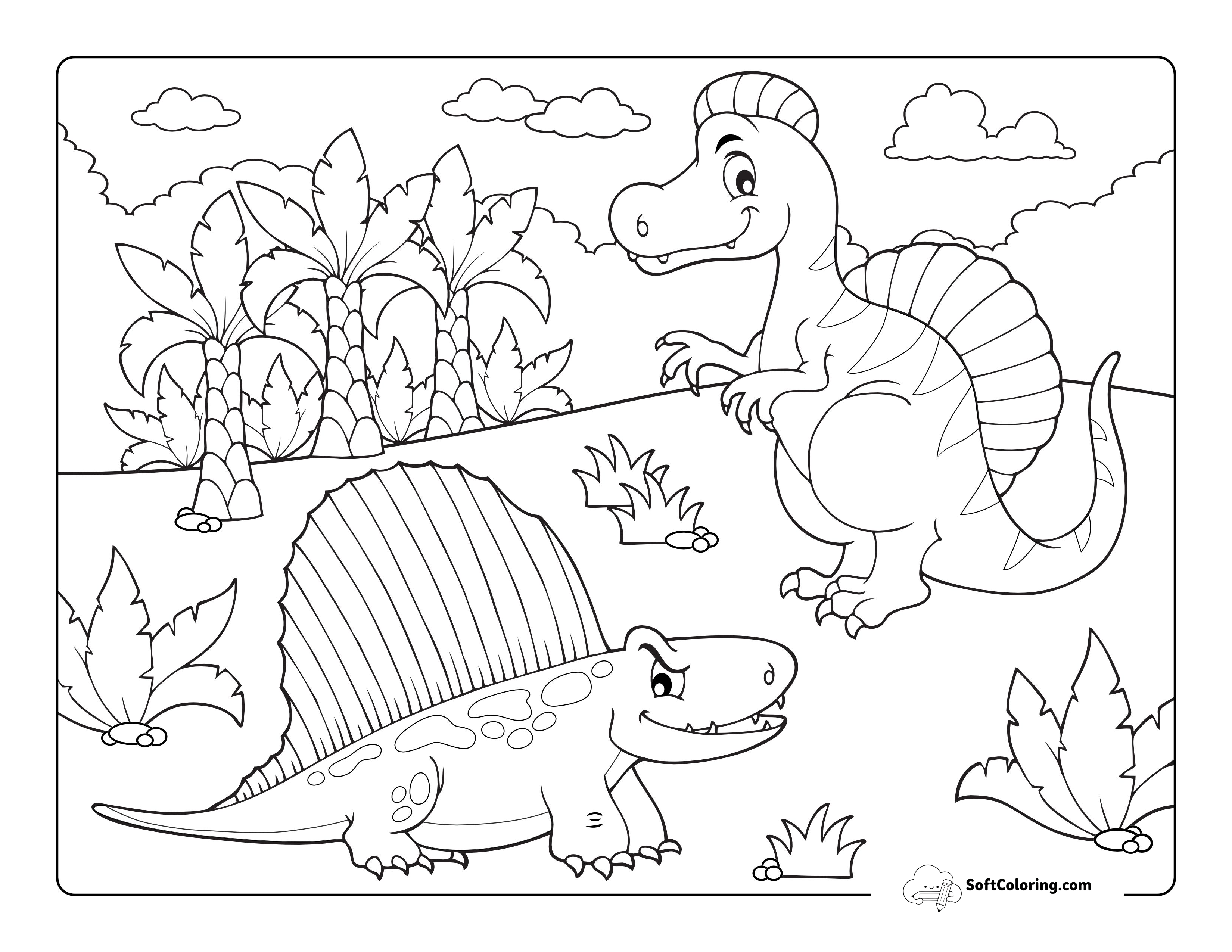 Dimetrodon & Spinosaurus Coloring Sheet