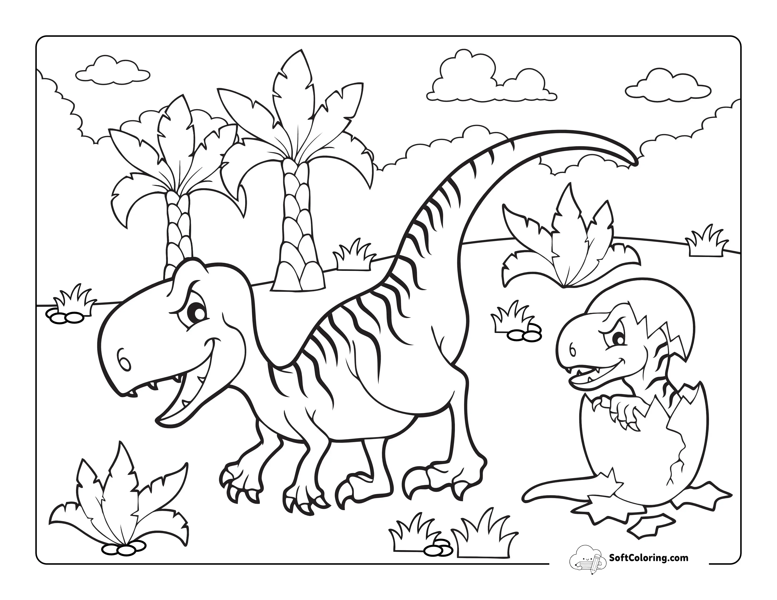Dinosaur With Hatching Egg Coloring Sheet