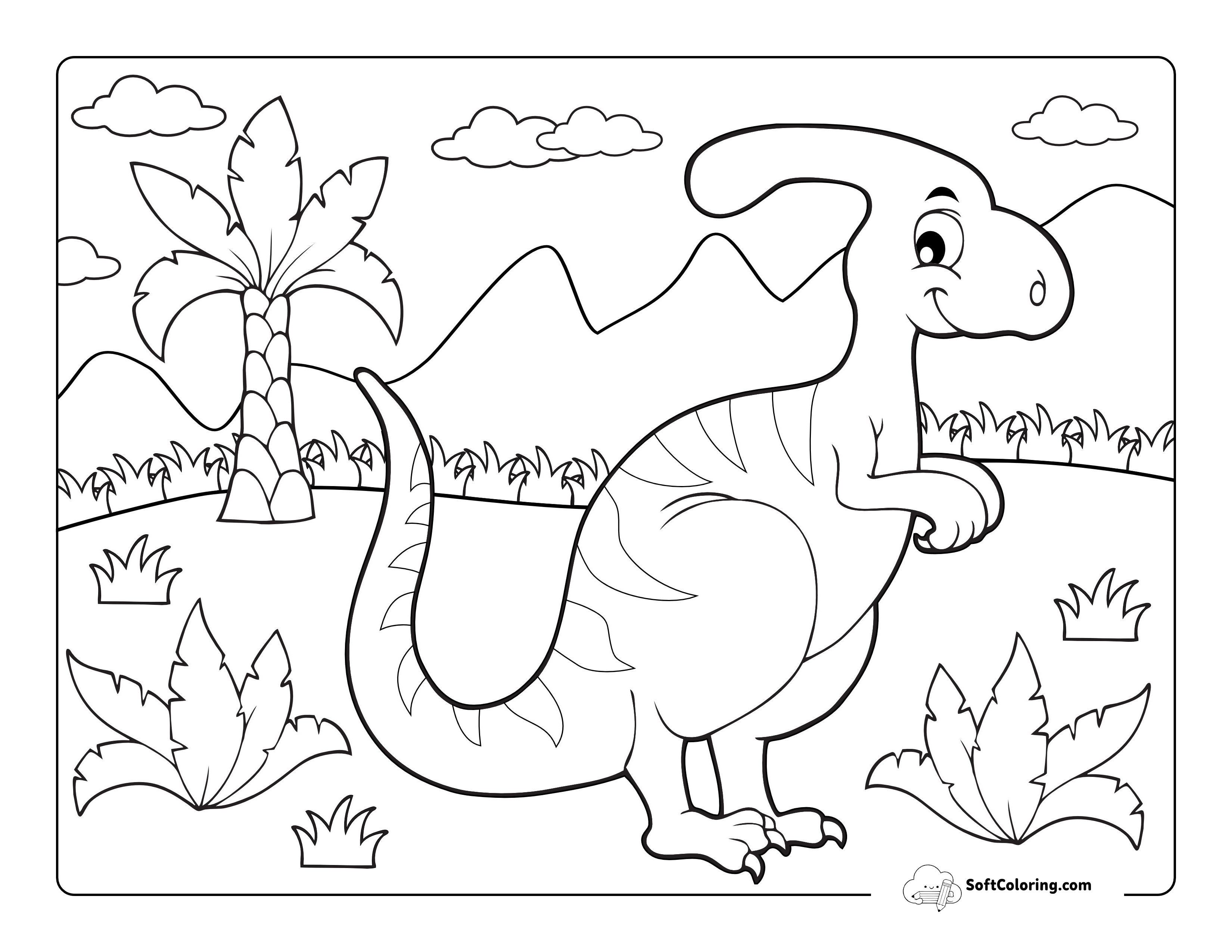 Cartoon Parasaurolophus Coloring Page