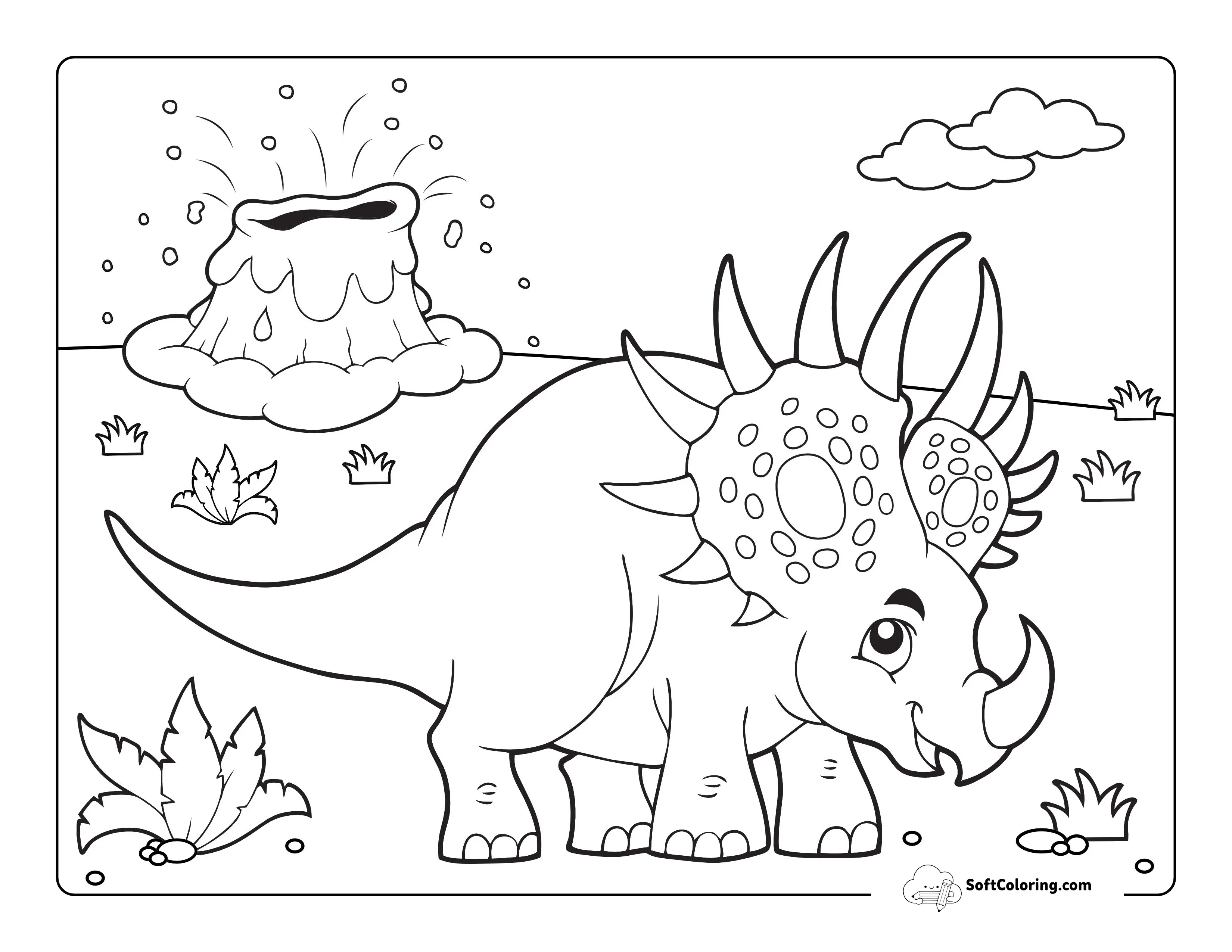 Styracosaurus & Erupting Volcano Coloring Page