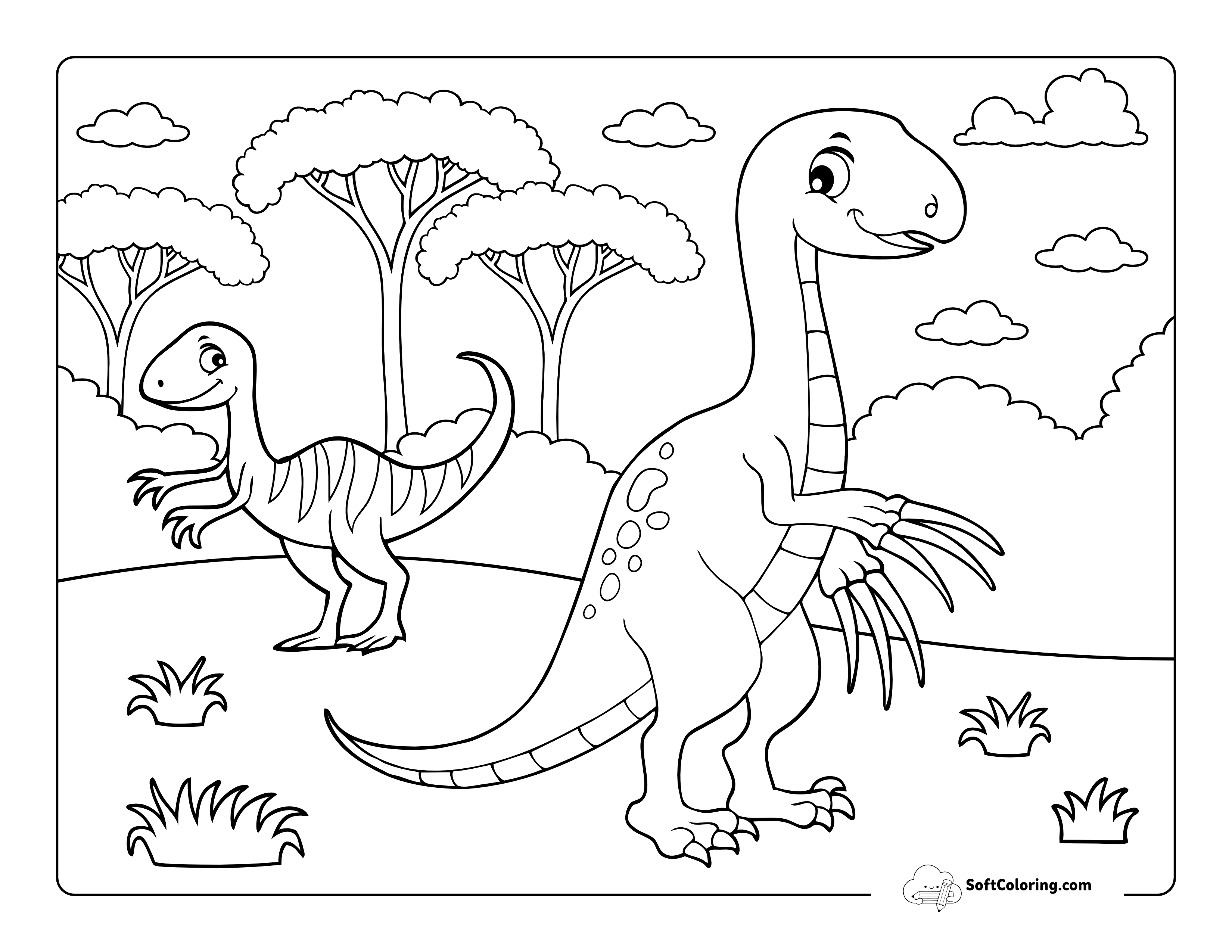 Long-Clawed Therizinosaur Dinosaur Coloring Page