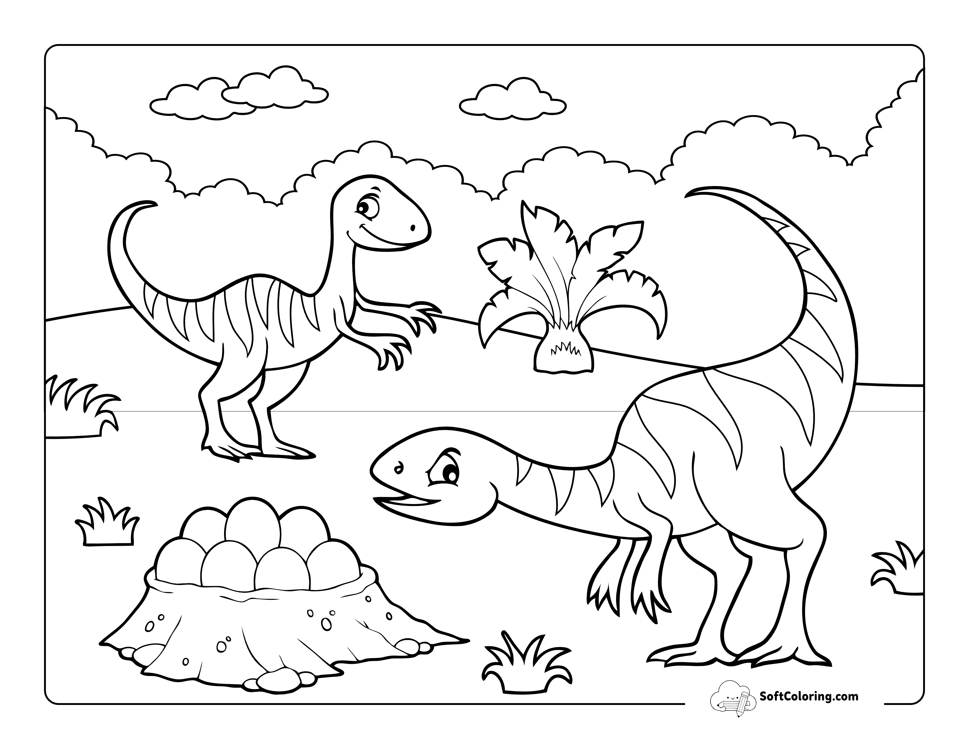 Theropods With Eggs Coloring Sheet