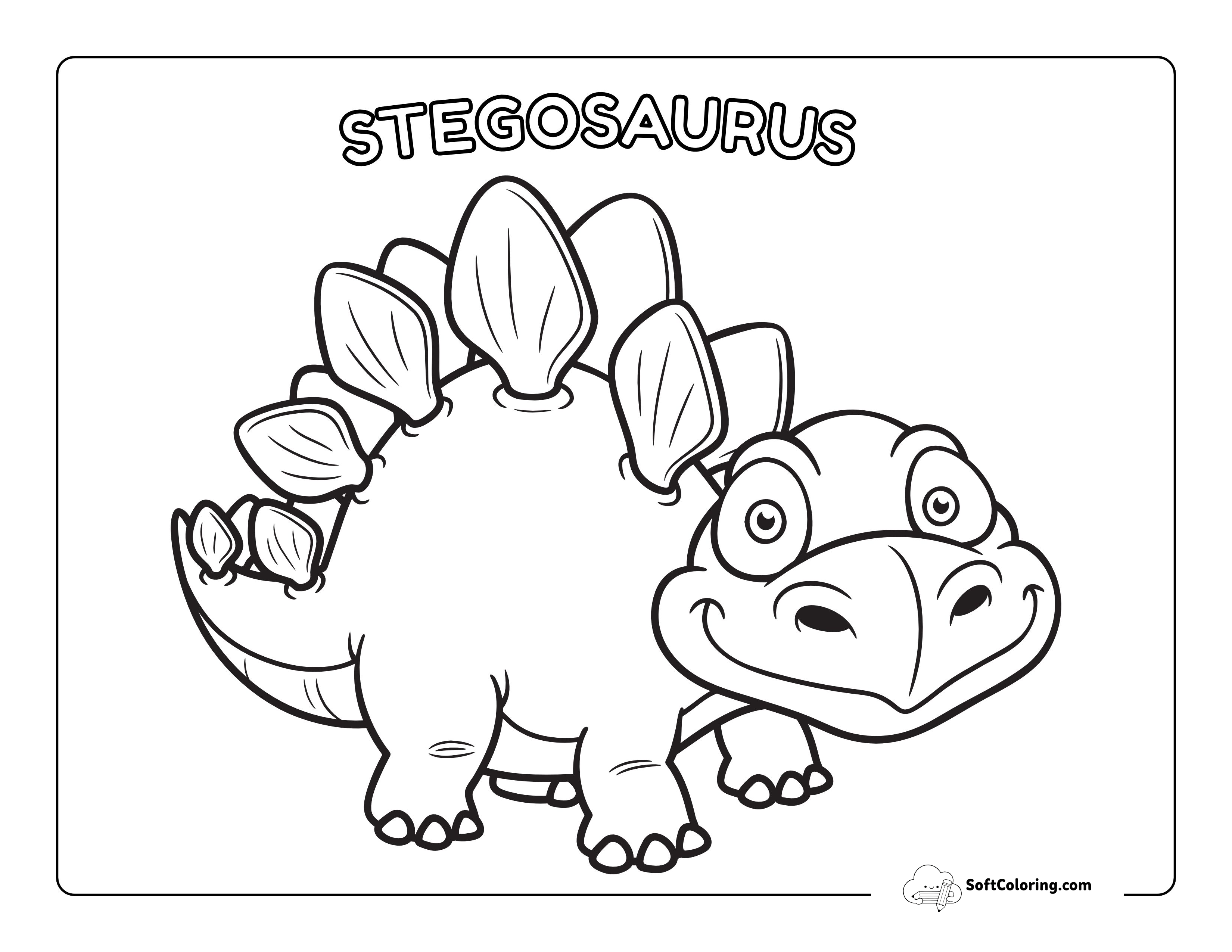 Little Stegosaurus Cartoon Word Coloring Sheet