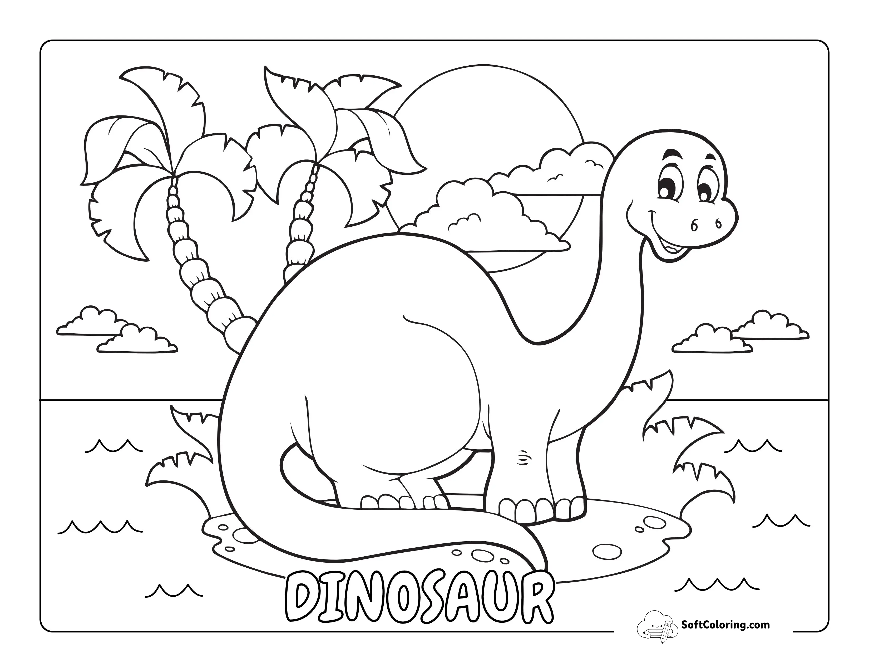 Cute Dinosaur Coloring Page For Preschoolers