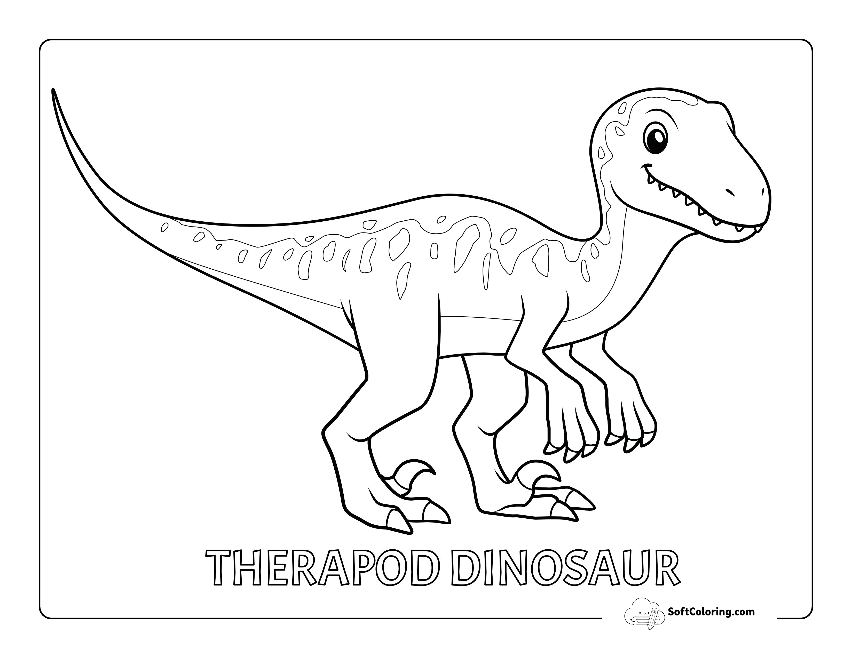 Cute Cartoon Theropod Dinosaur Outline Printable For Toddlers