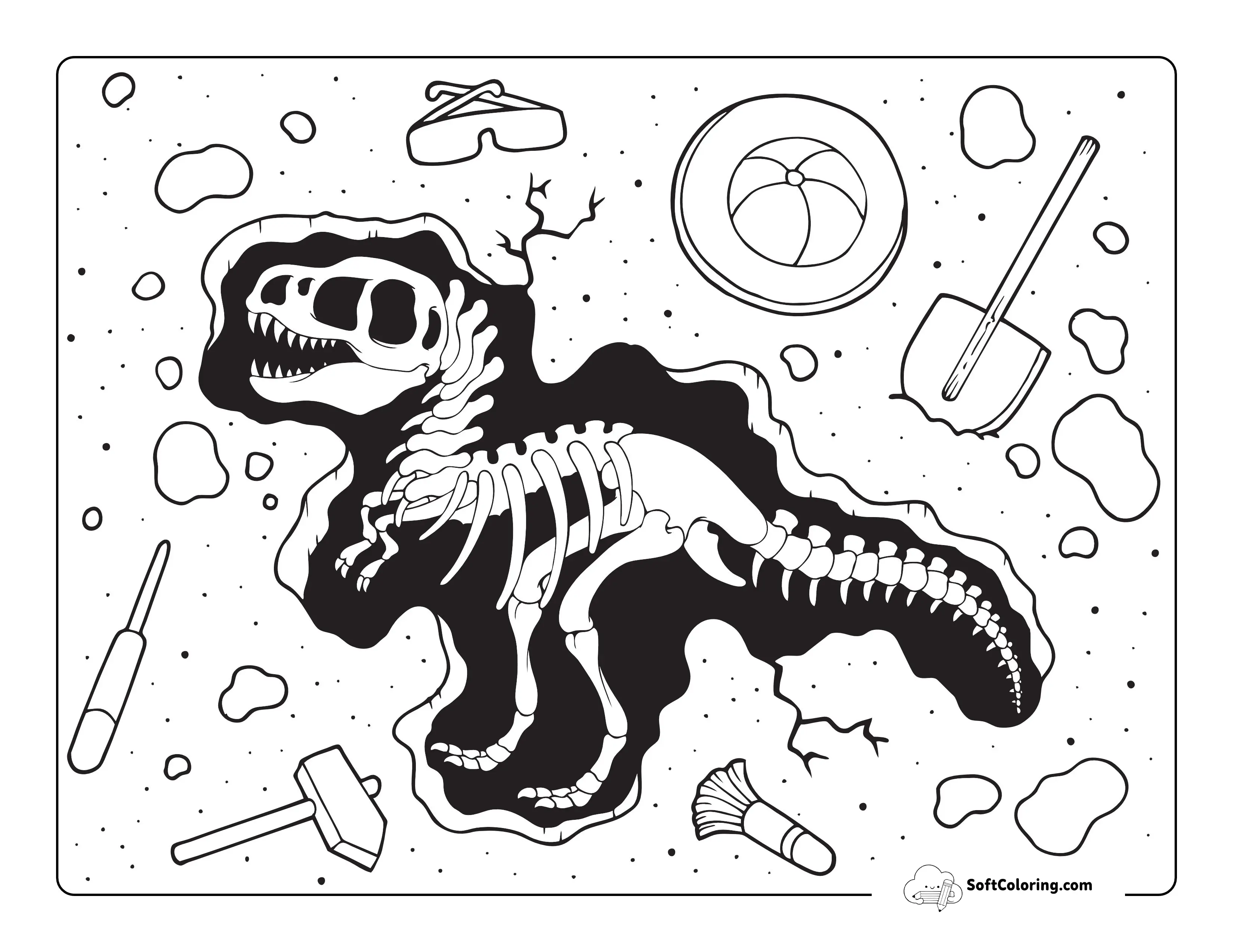 Dinosaur Fossil Excavation Site Coloring Page For Kids