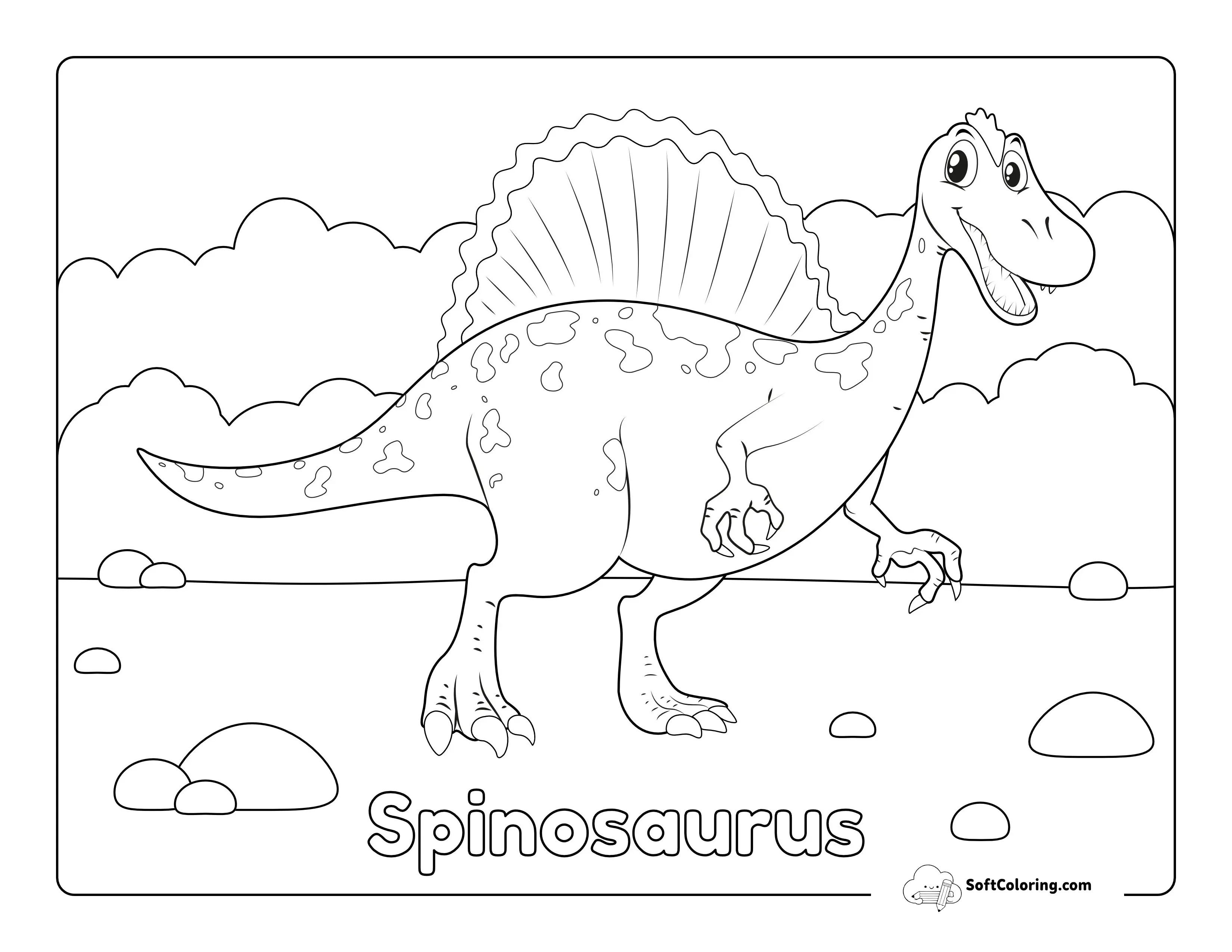 Friendly Dinosaur With Sail To Color