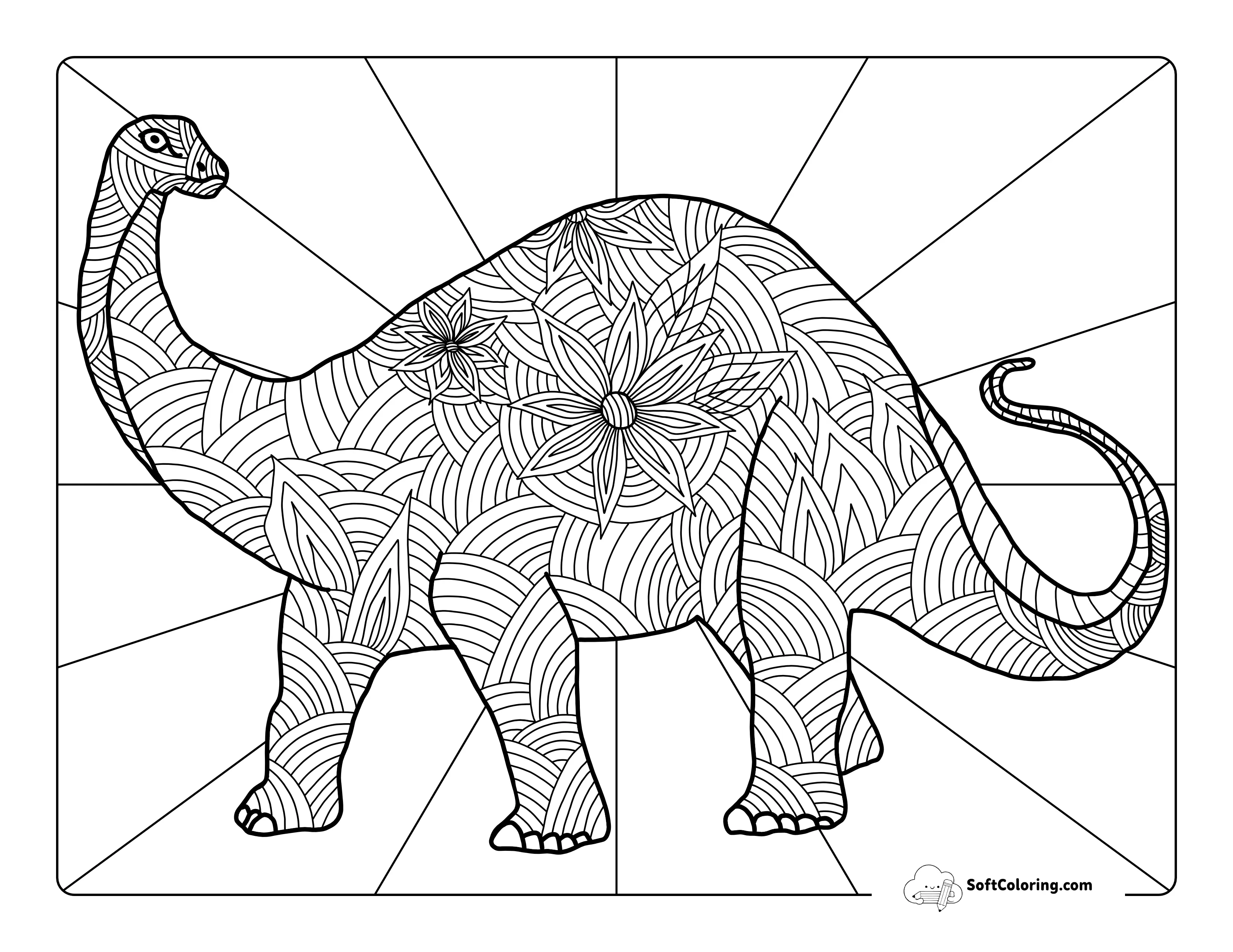 Patterned Brontosaurus For Adults To Color