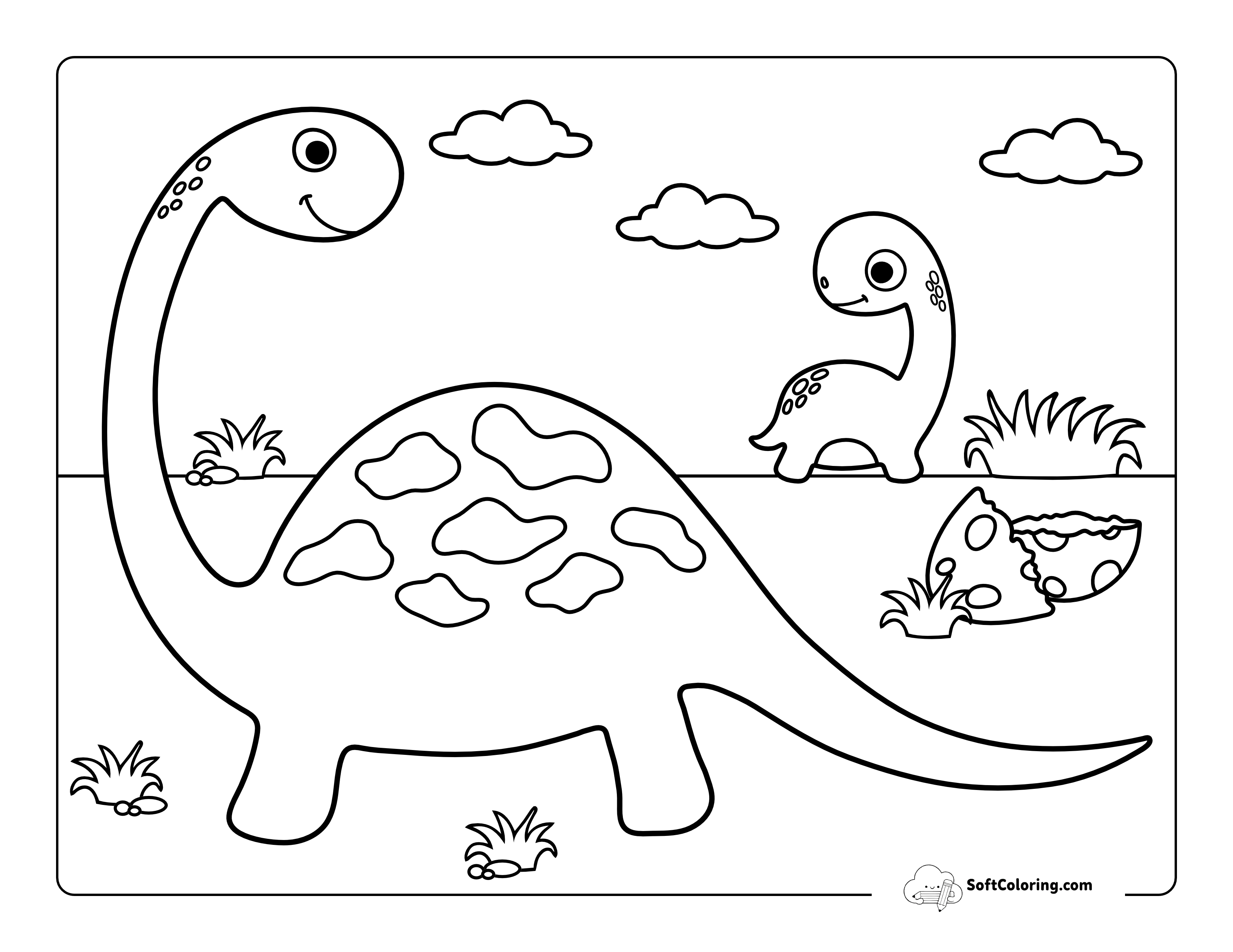 Mom And Baby Dinosaur Coloring Page For Toddlers