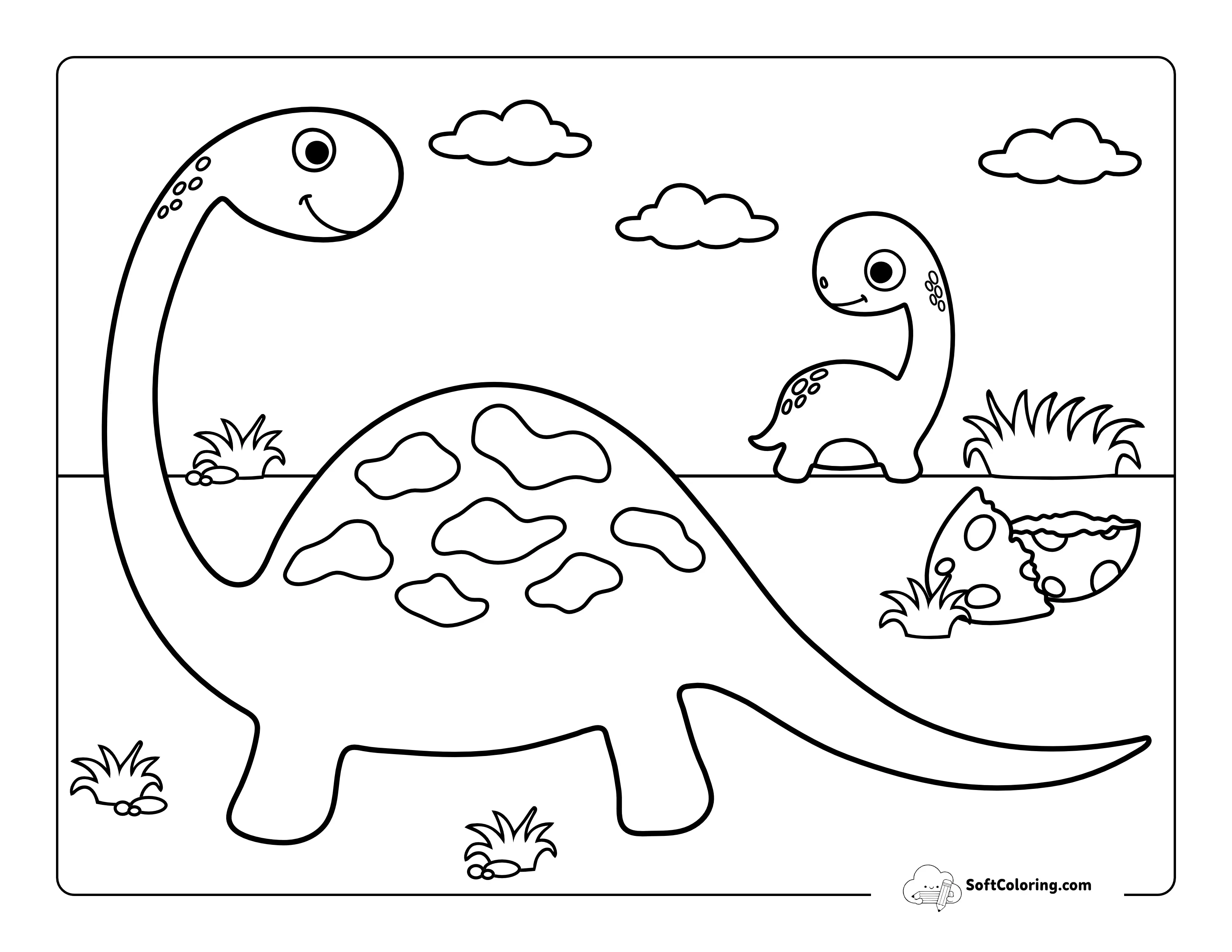 Mom And Baby Dinosaur Coloring Page For Toddlers