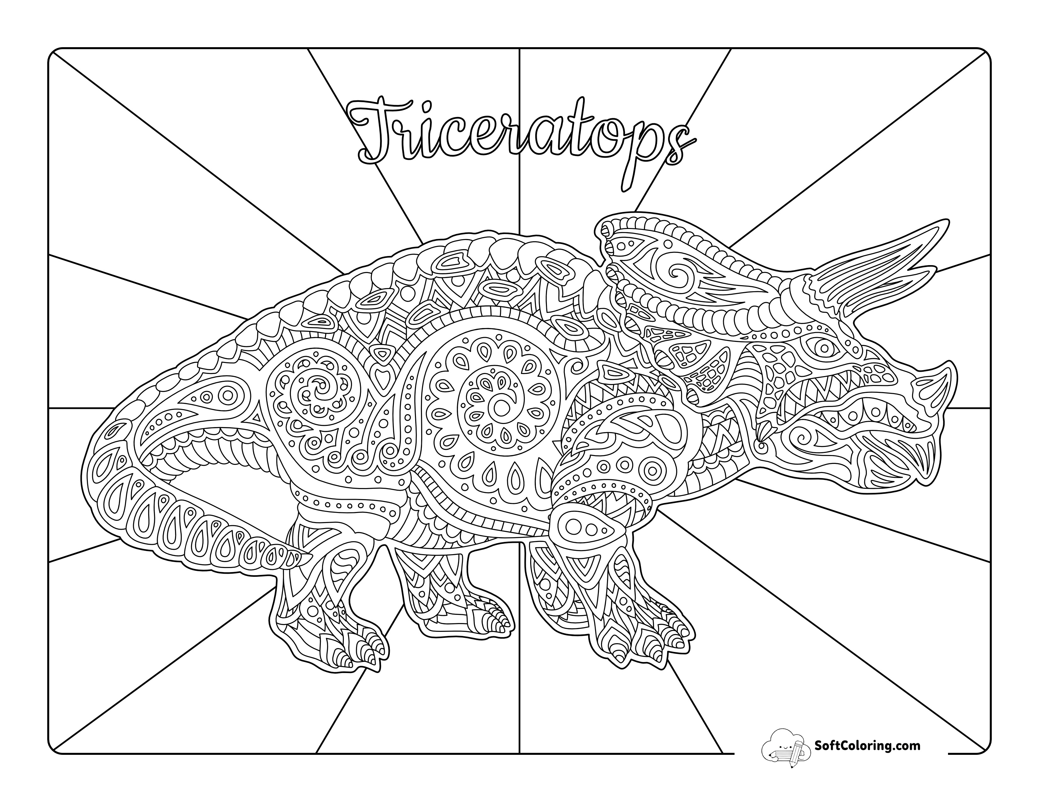 Triceratops Dinosaur Coloring Page For Adults