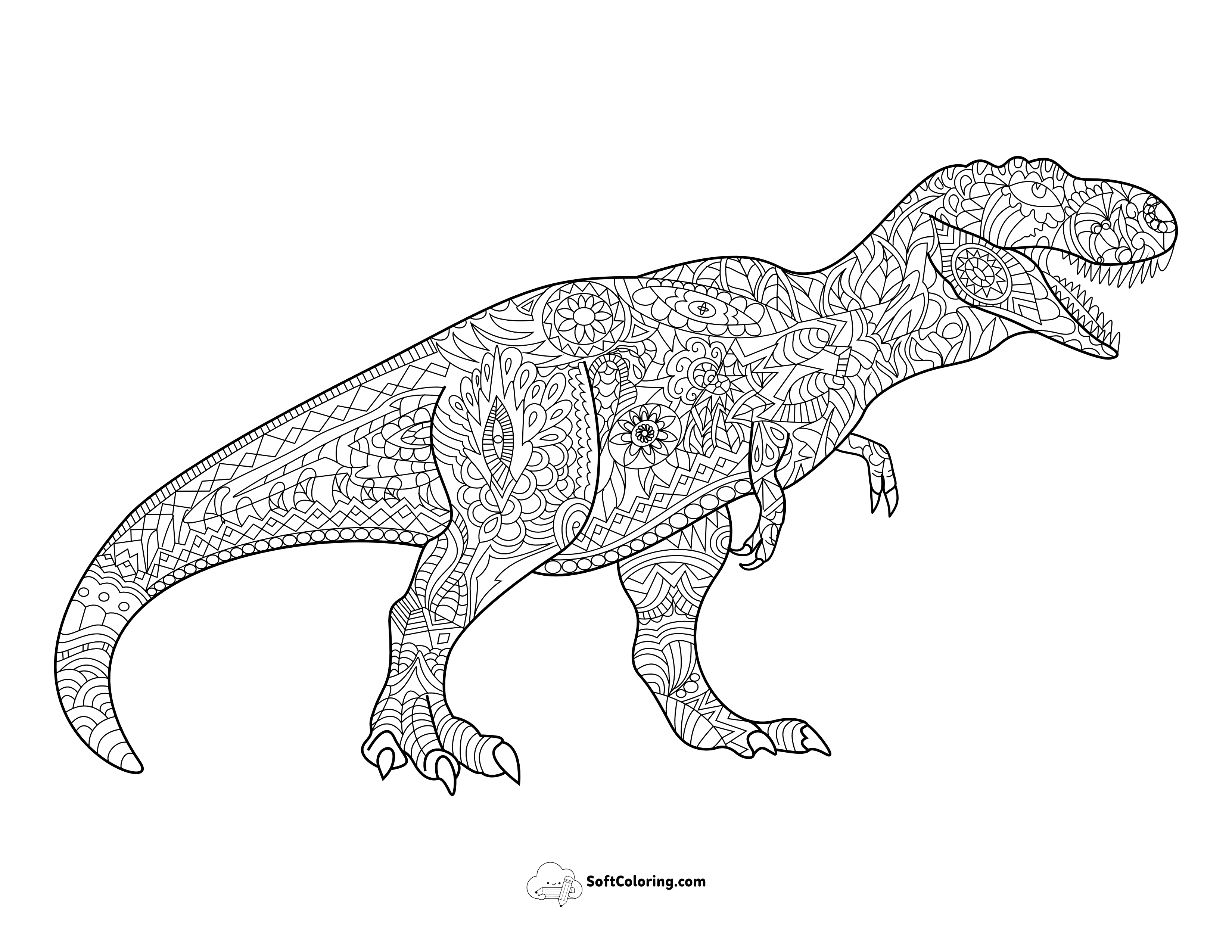 Patterned Tyrannosaurus Coloring Page For Adults