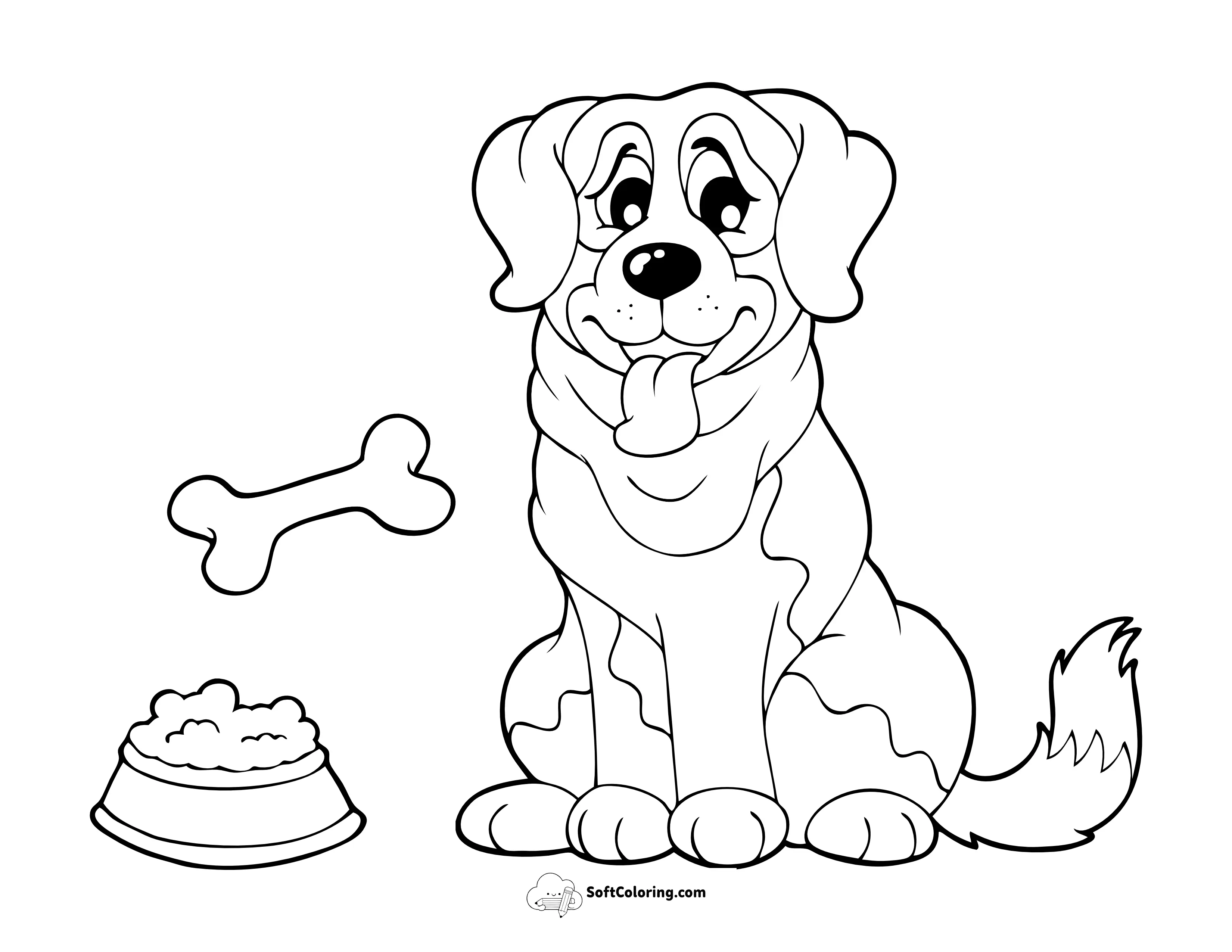 Cartoon Big Dog With Bone Coloring Sheet