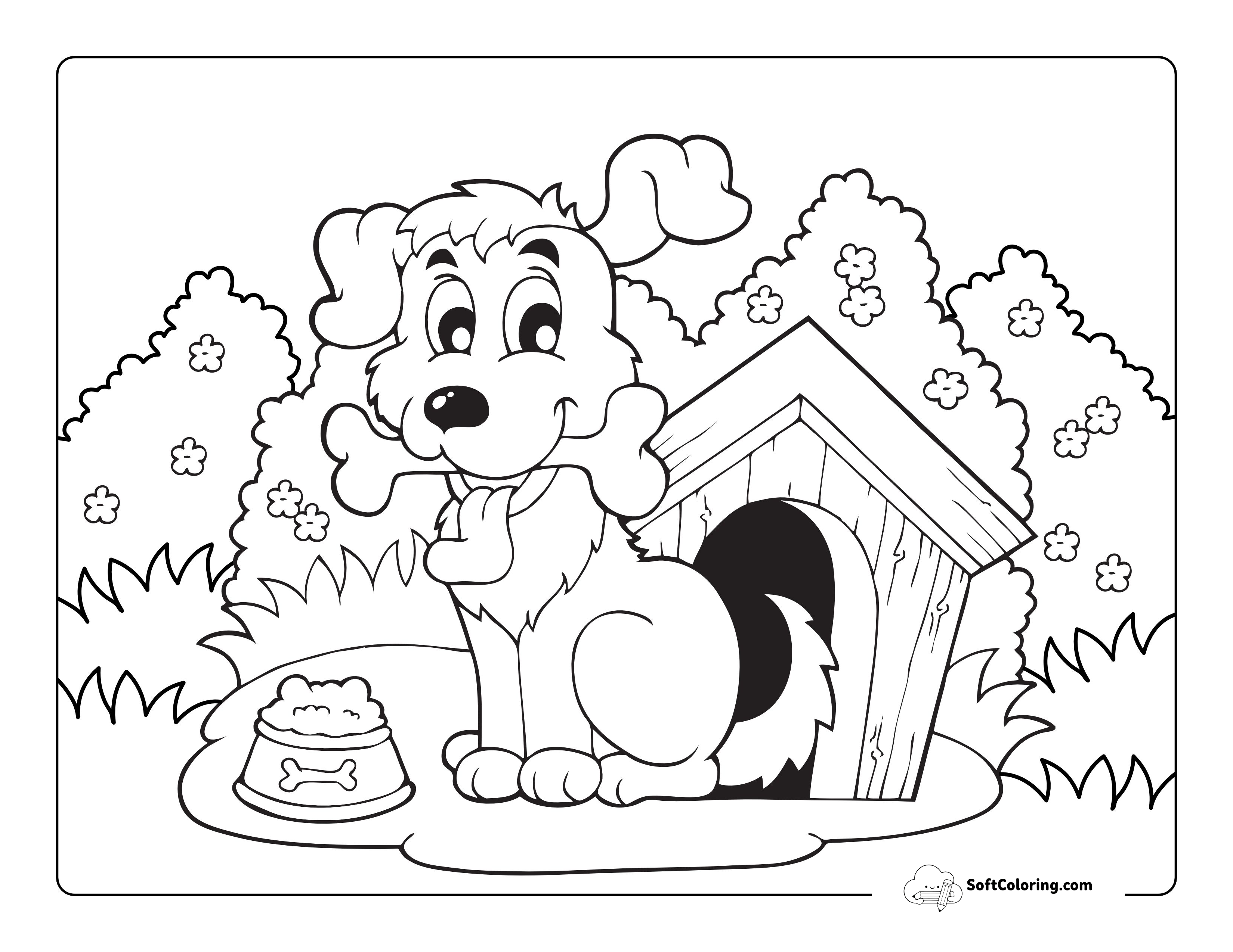 Cute Cartoon Puppy In Kennel Picture To Color