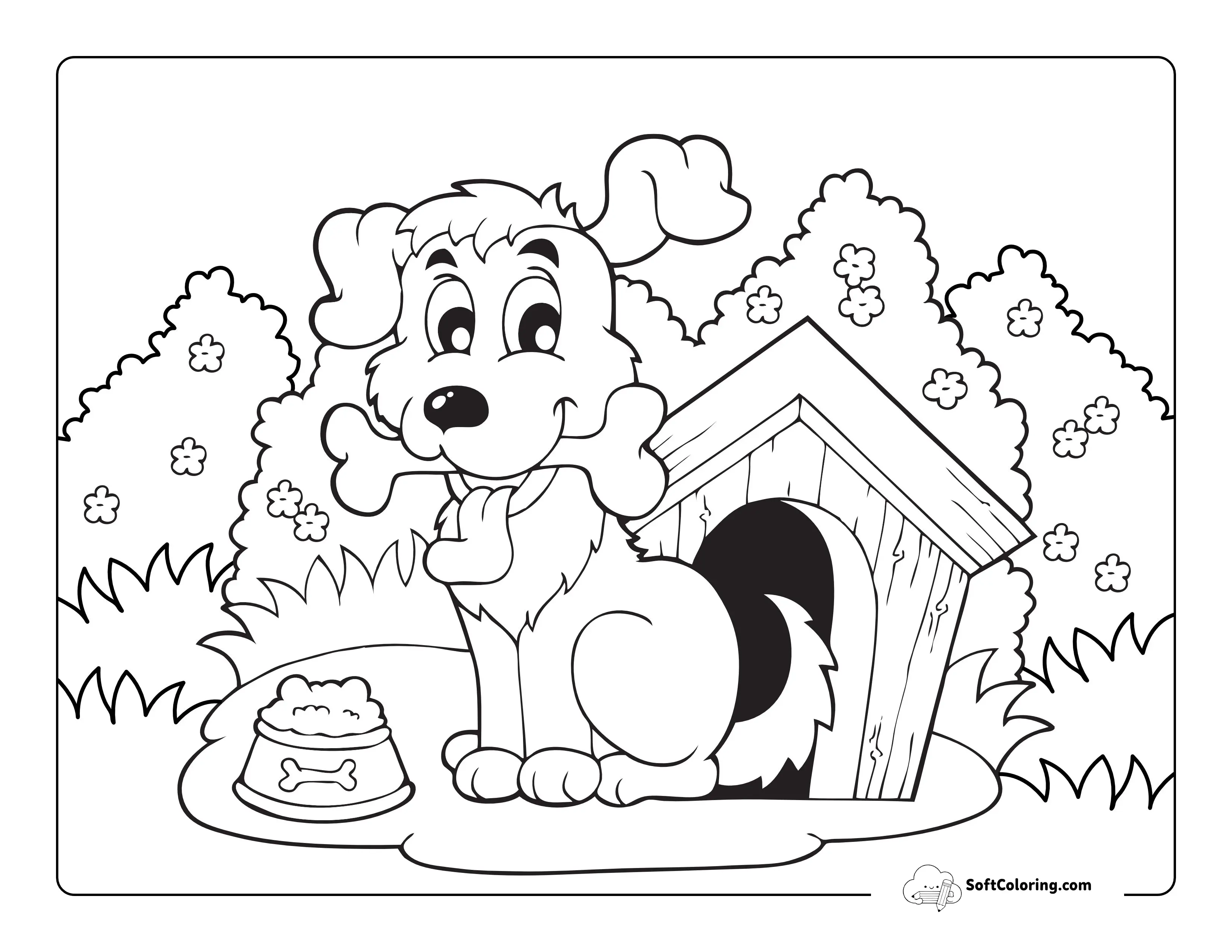 Cute Cartoon Puppy In Kennel Picture To Color