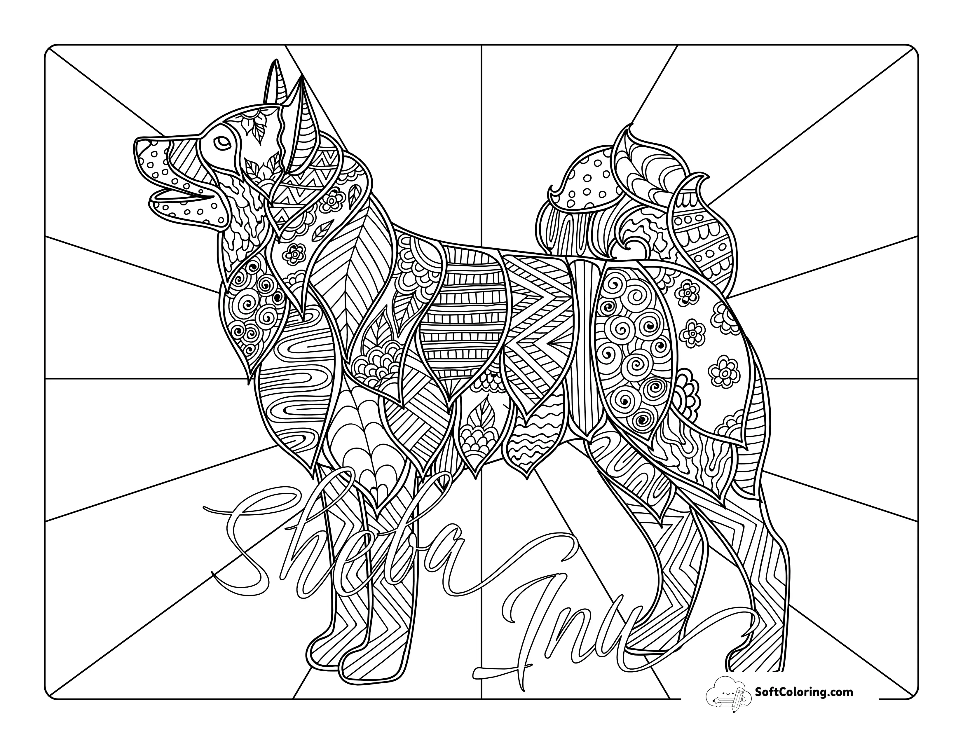 Shiba Inu Dog Coloring Sheet For Adults