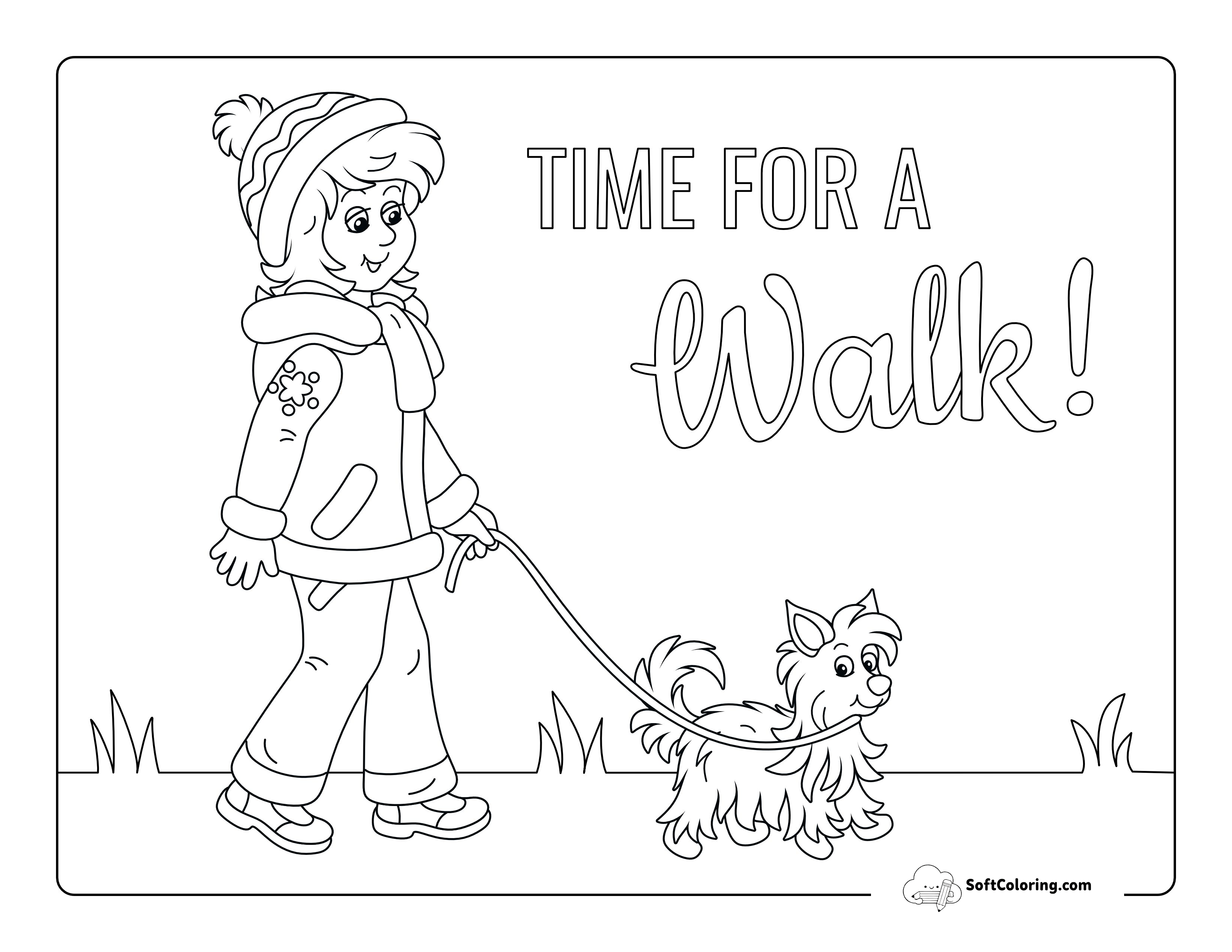 Lady Walking Dog Coloring Sheet
