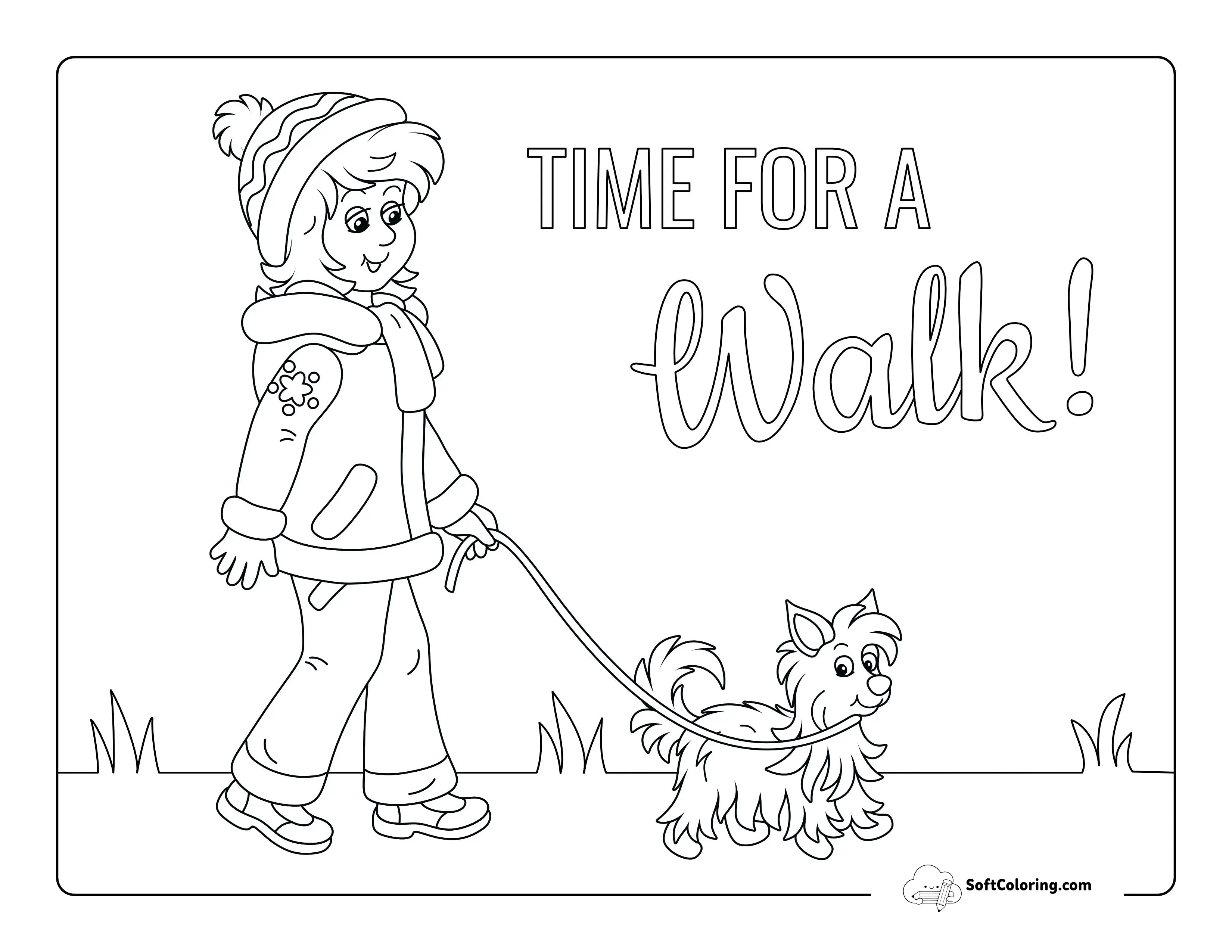 Lady Walking Dog Coloring Sheet