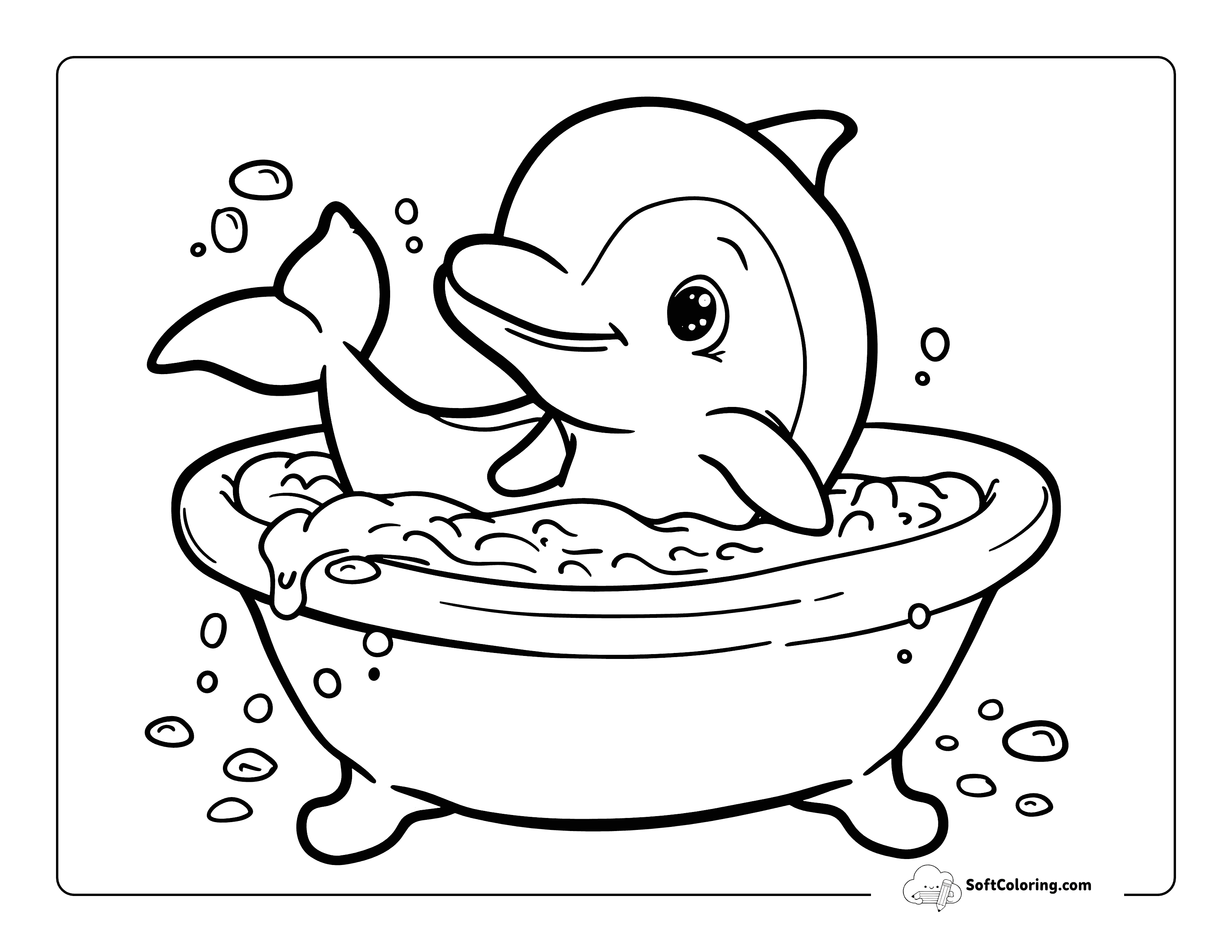 Baby Dolphin In Bath Coloring Printable