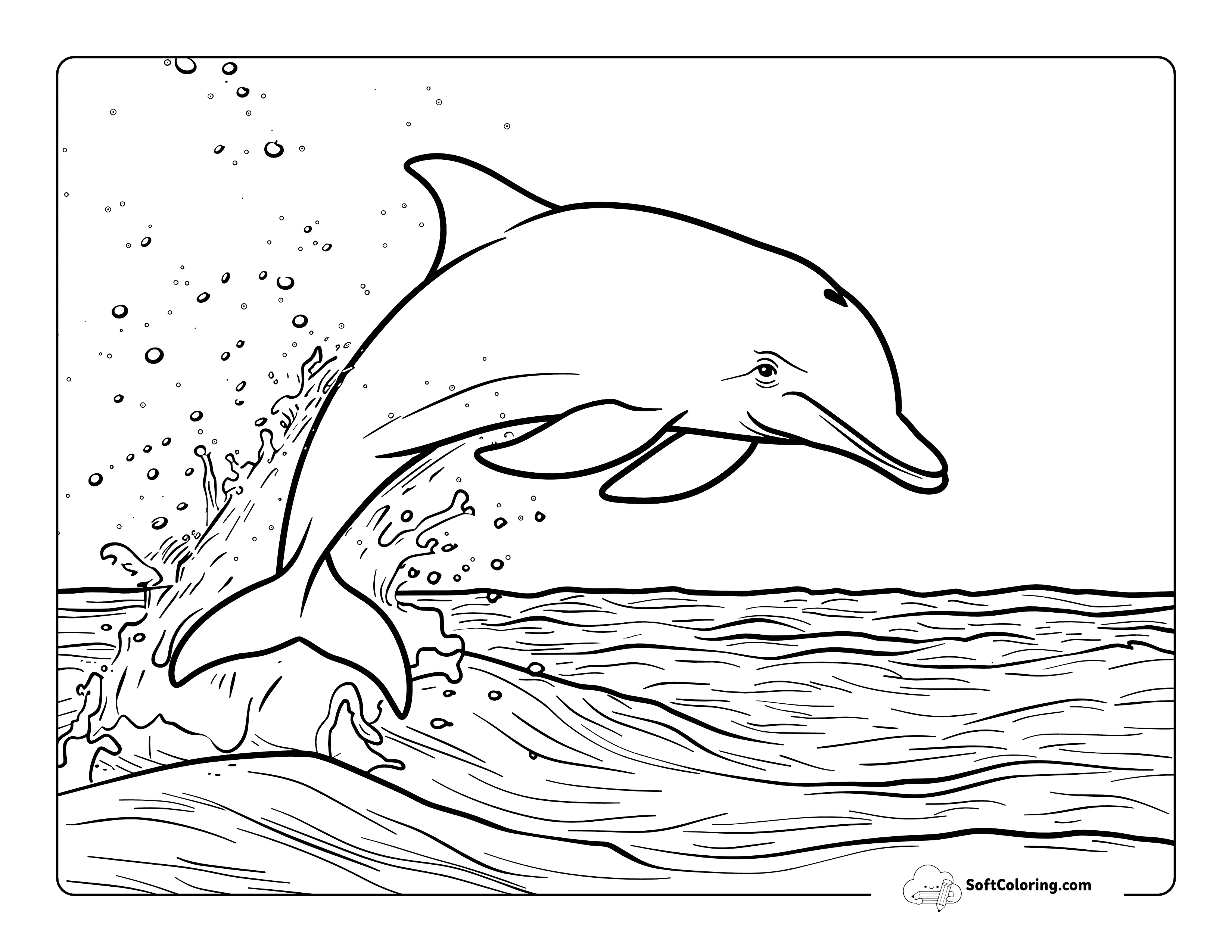Jumping On The Surface Realistic Dolphin Coloring Page