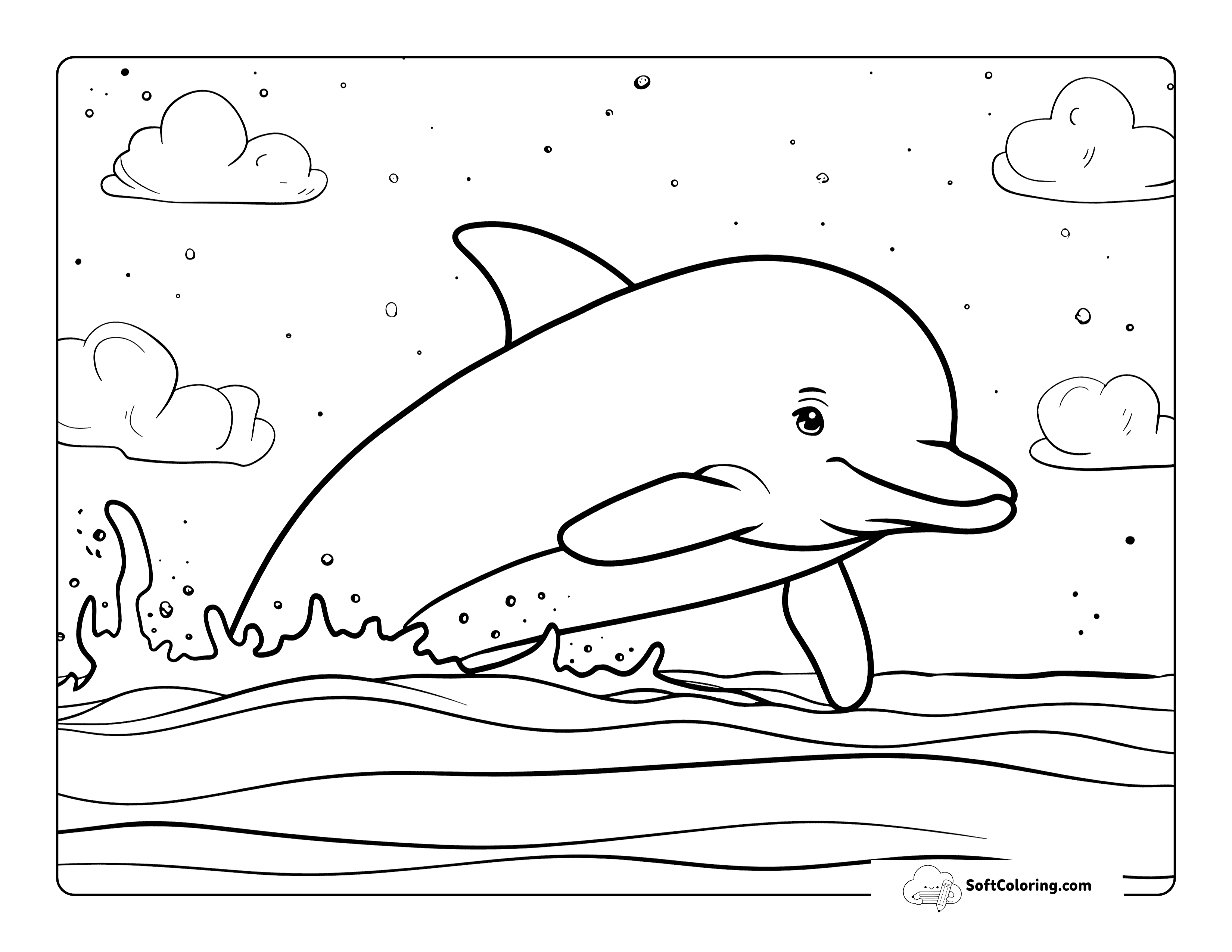 Pretty Ocean Surface Dolphin Printable To Color