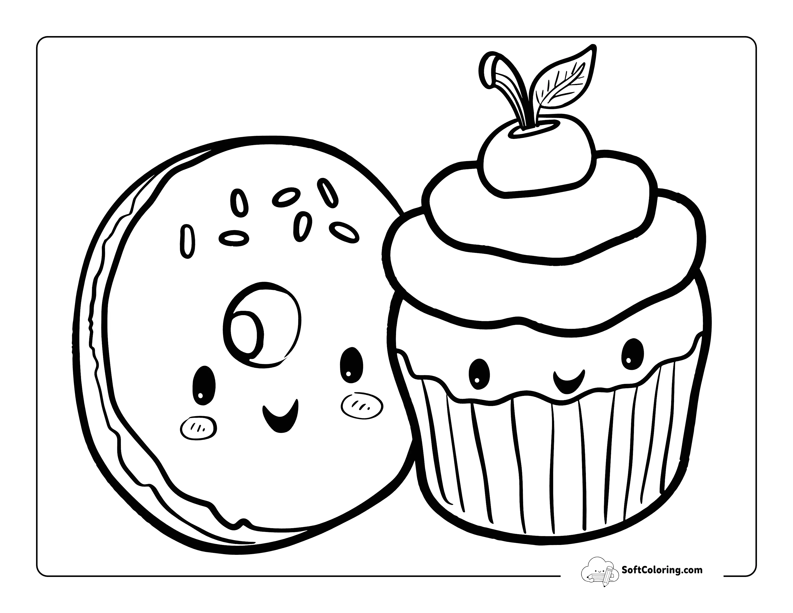 Cute Cupcake And Donut Coloring Page