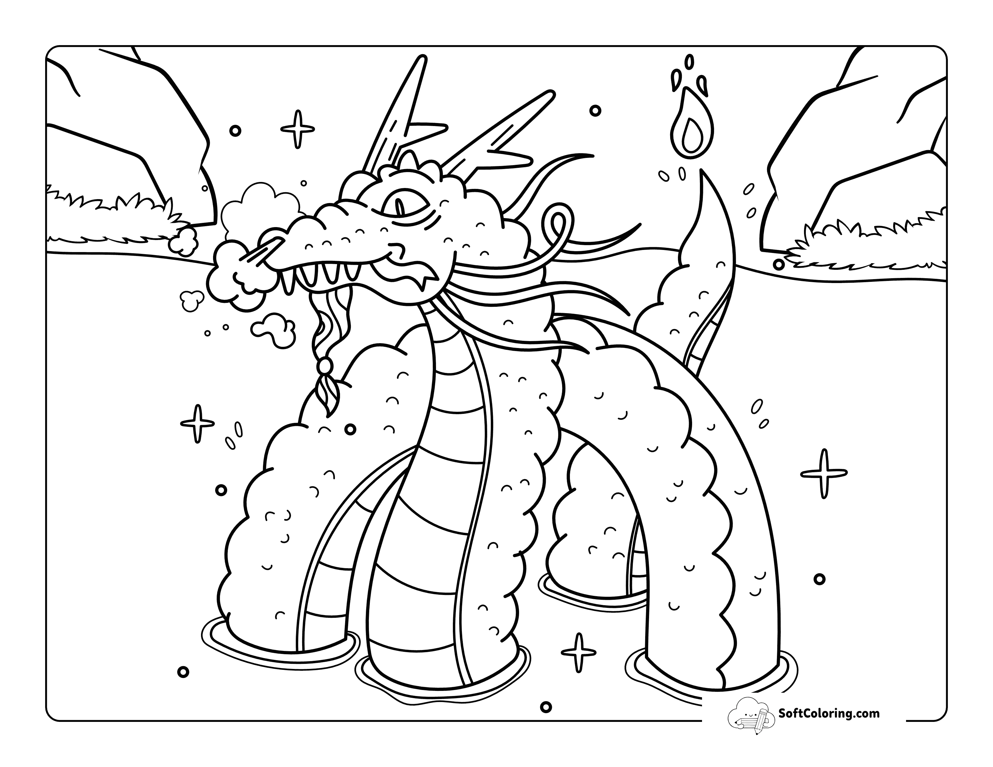 Easy Ancient Water Dragon Coloring Sheet