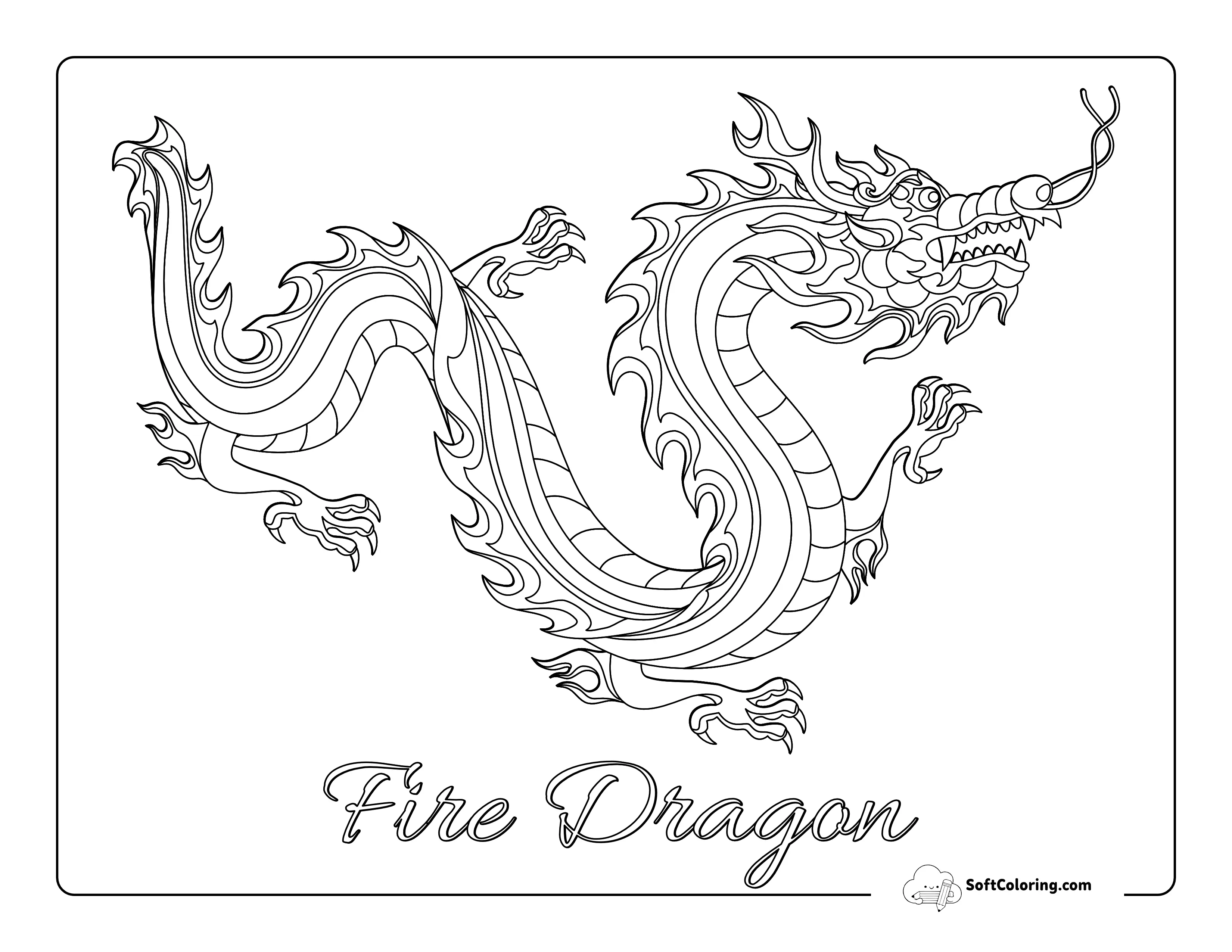 Fire Dragon With Flames Coloring Page