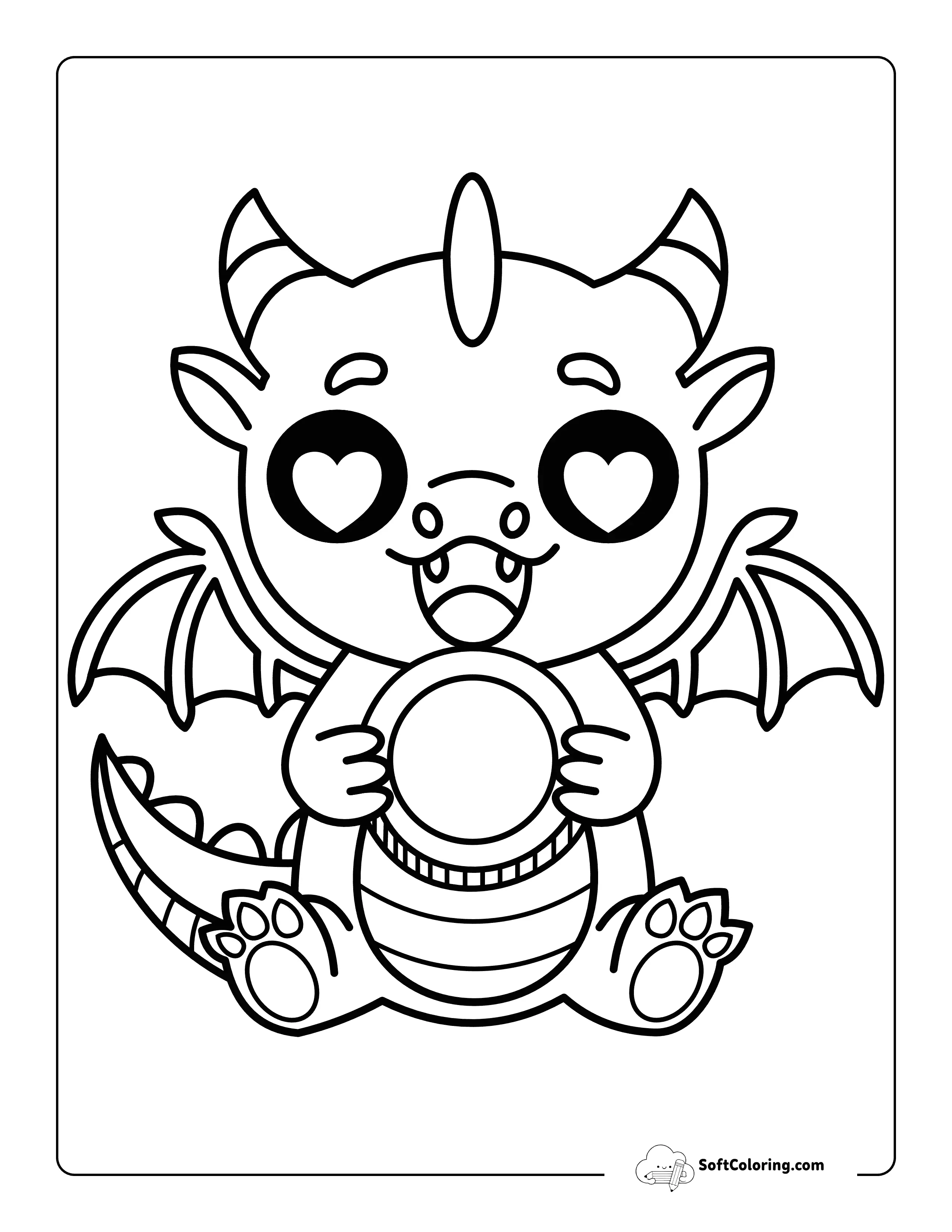 Easy Dragon Holding Coin Coloring Sheet For Kids