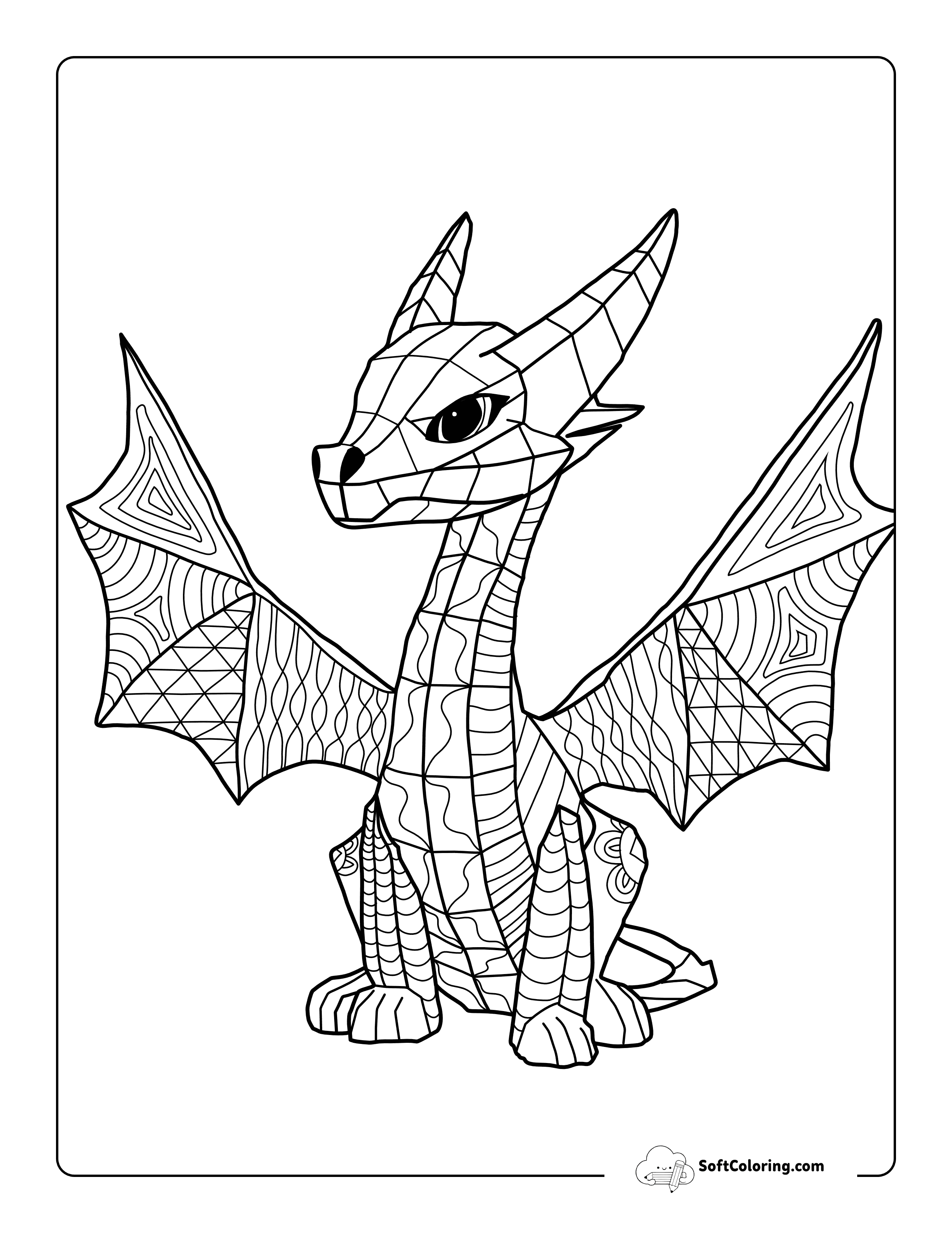 Geometric Dragon Coloring Page For Kids