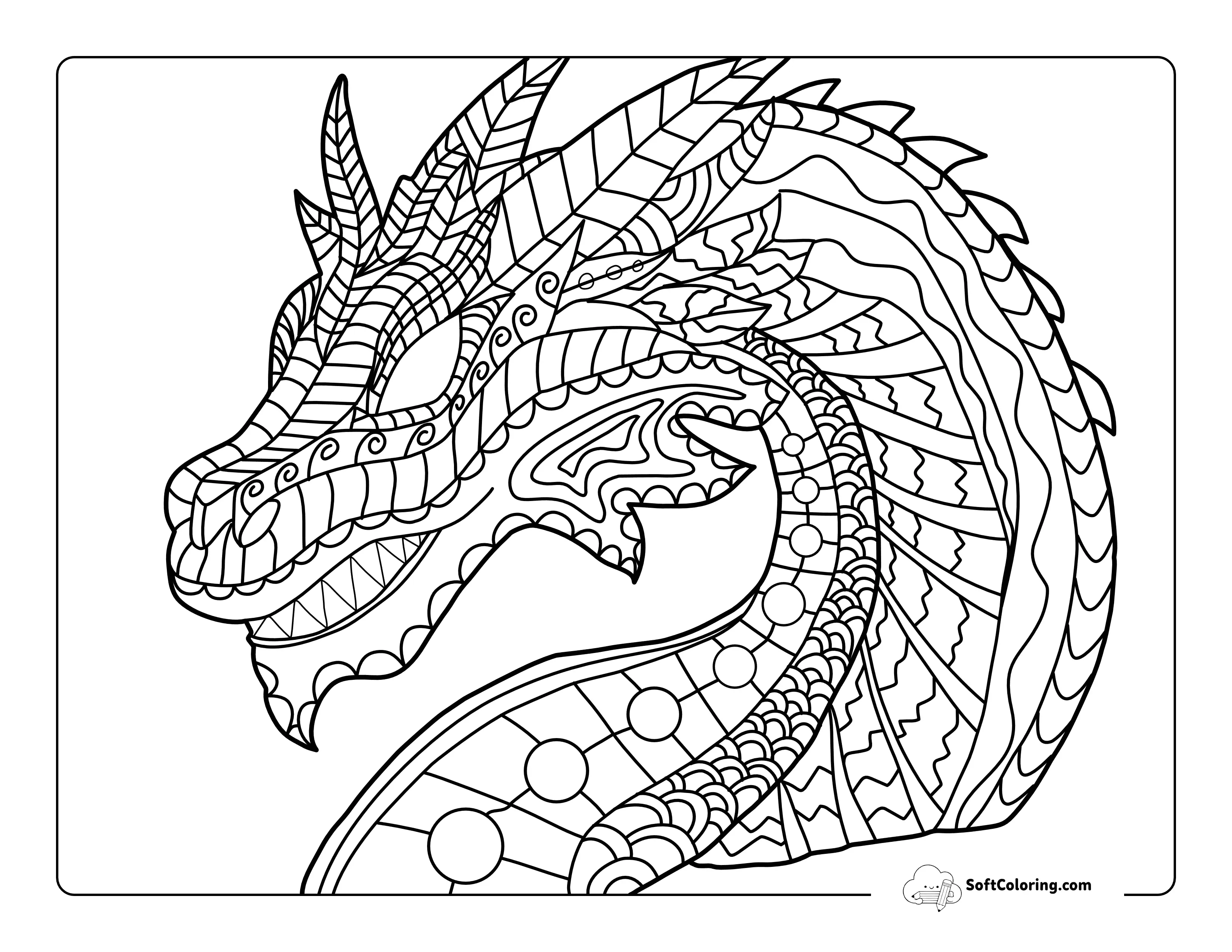 Simple Patterned Dragon Coloring Page For Teens