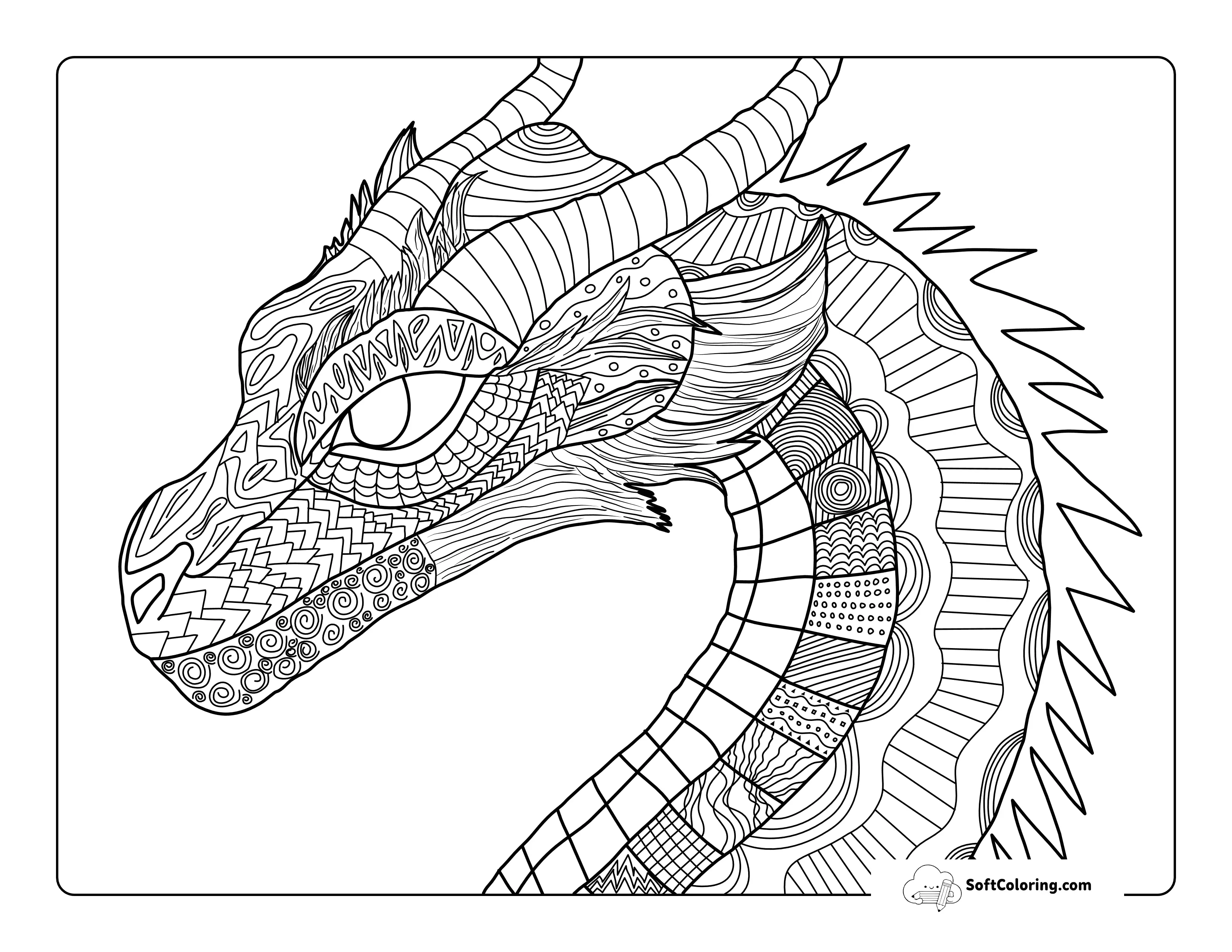 Patterned Dragon Head Zentangle For Teens