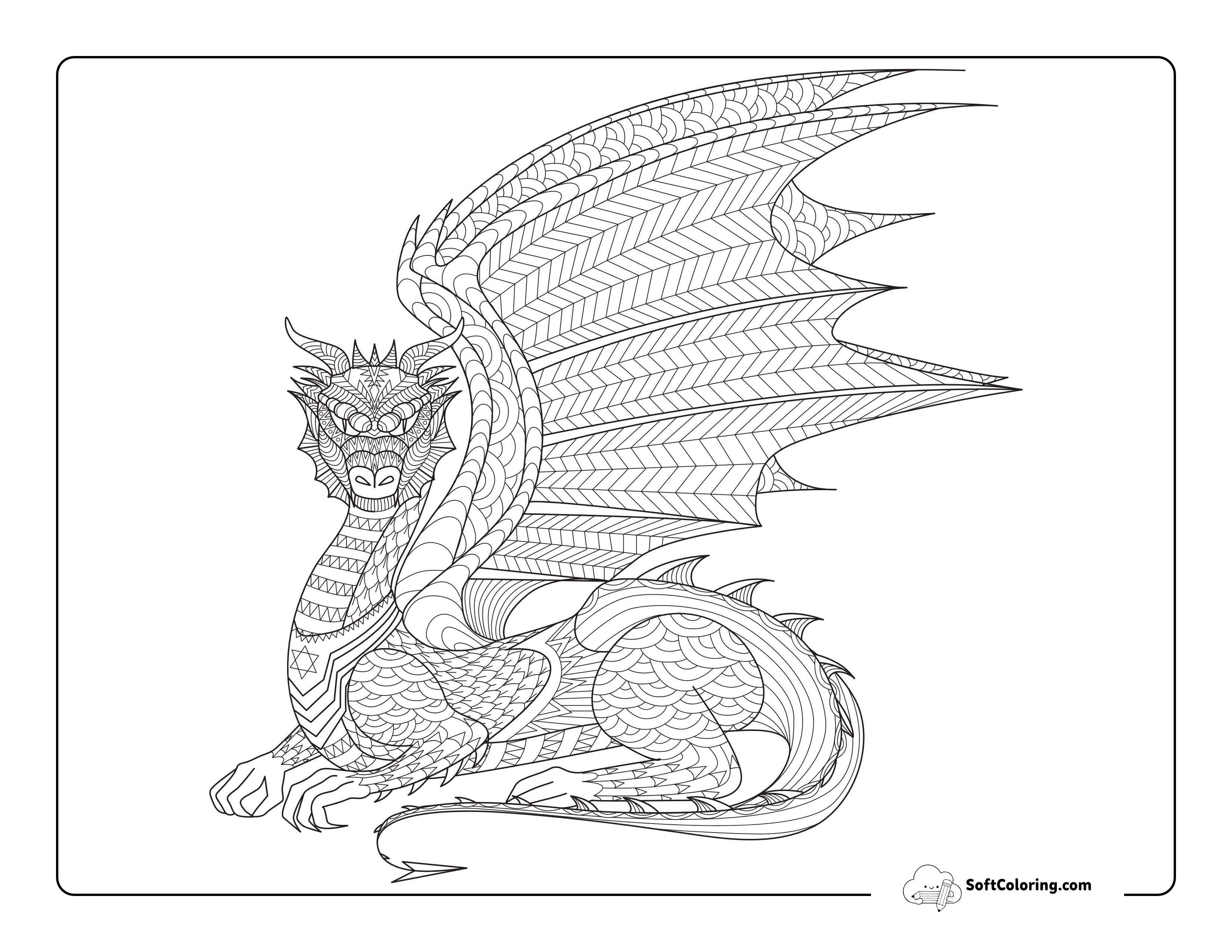 Dragon Zentangle Coloring Page For Adults