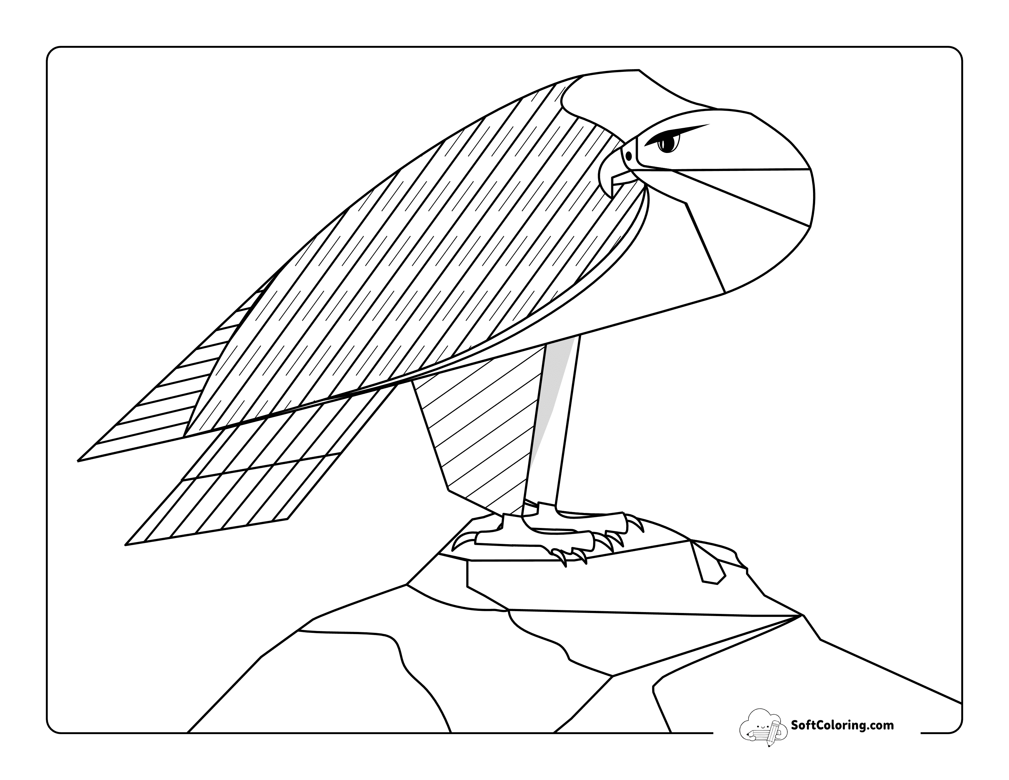 Eagle Perched On A Rock Coloring Sheet For Kids