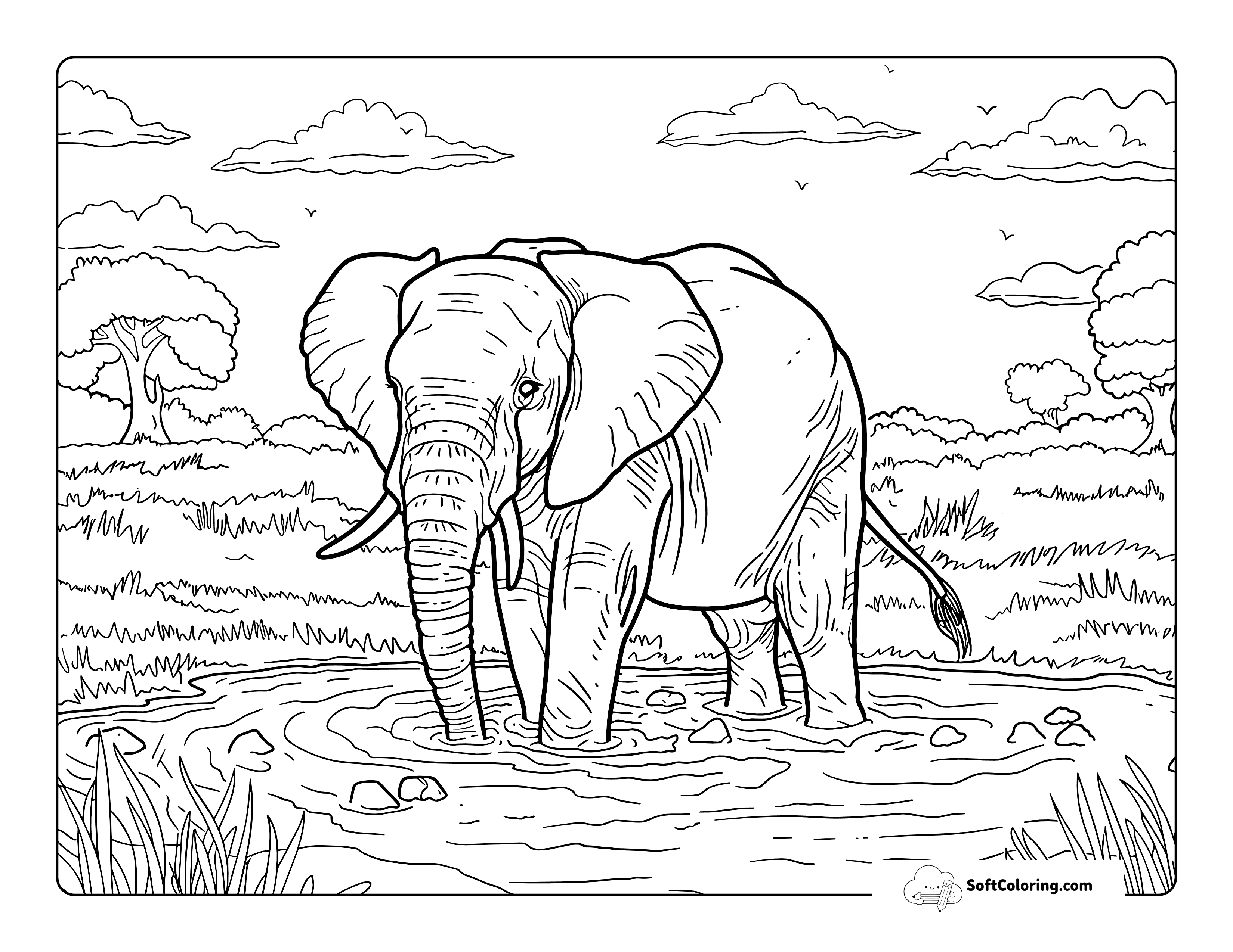 Detailed Printable Elephant Coloring Sheet For Adults