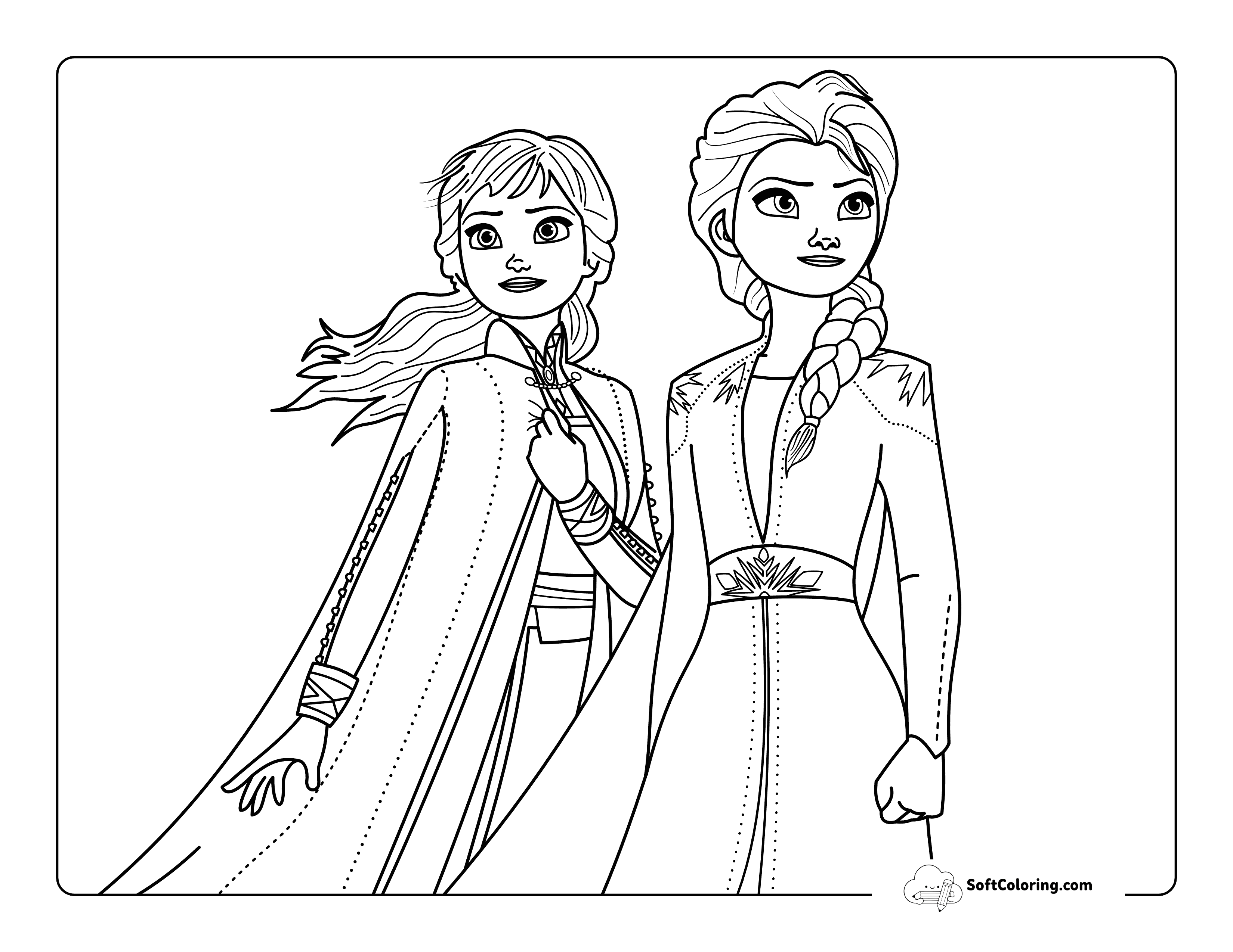 Elsa And Anna-Inspired Princesses Coloring Sheet