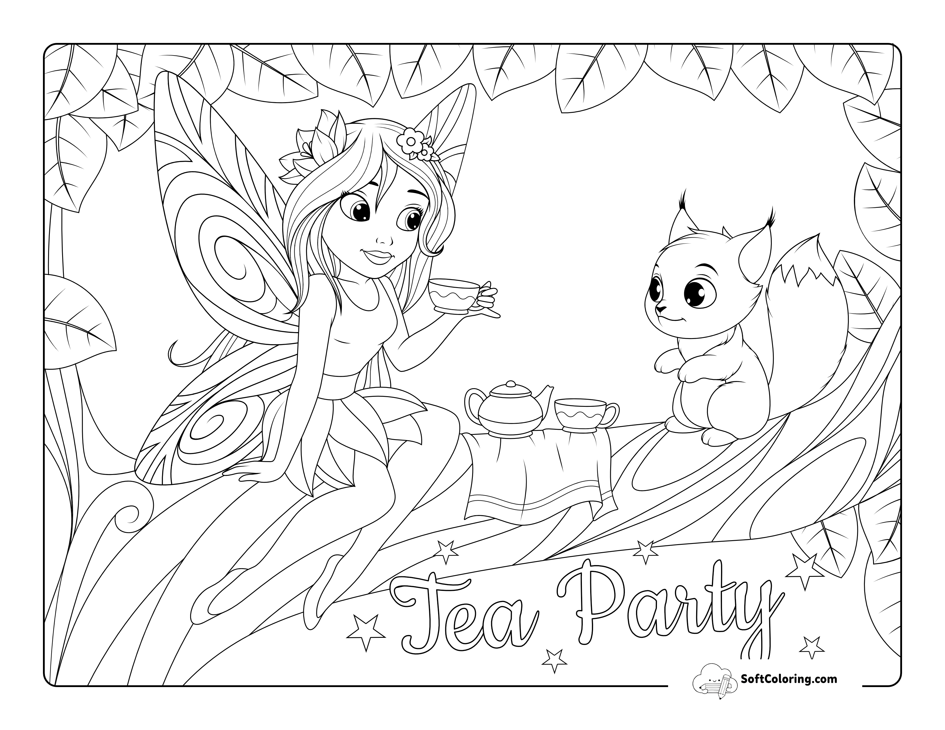 Tea Party Fairy Coloring Page