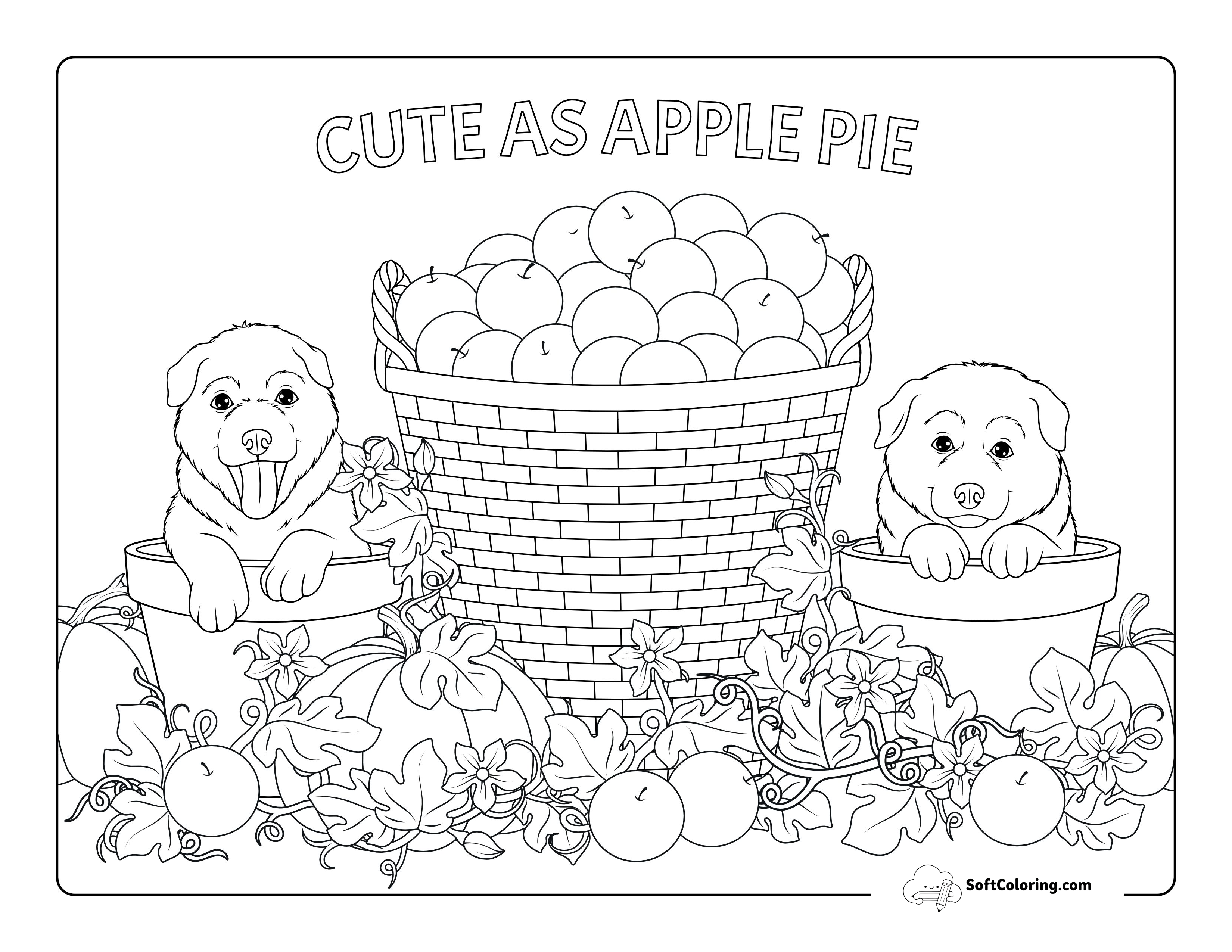 "Cute As Apple Pie" Fall Coloring Sheet For Kids
