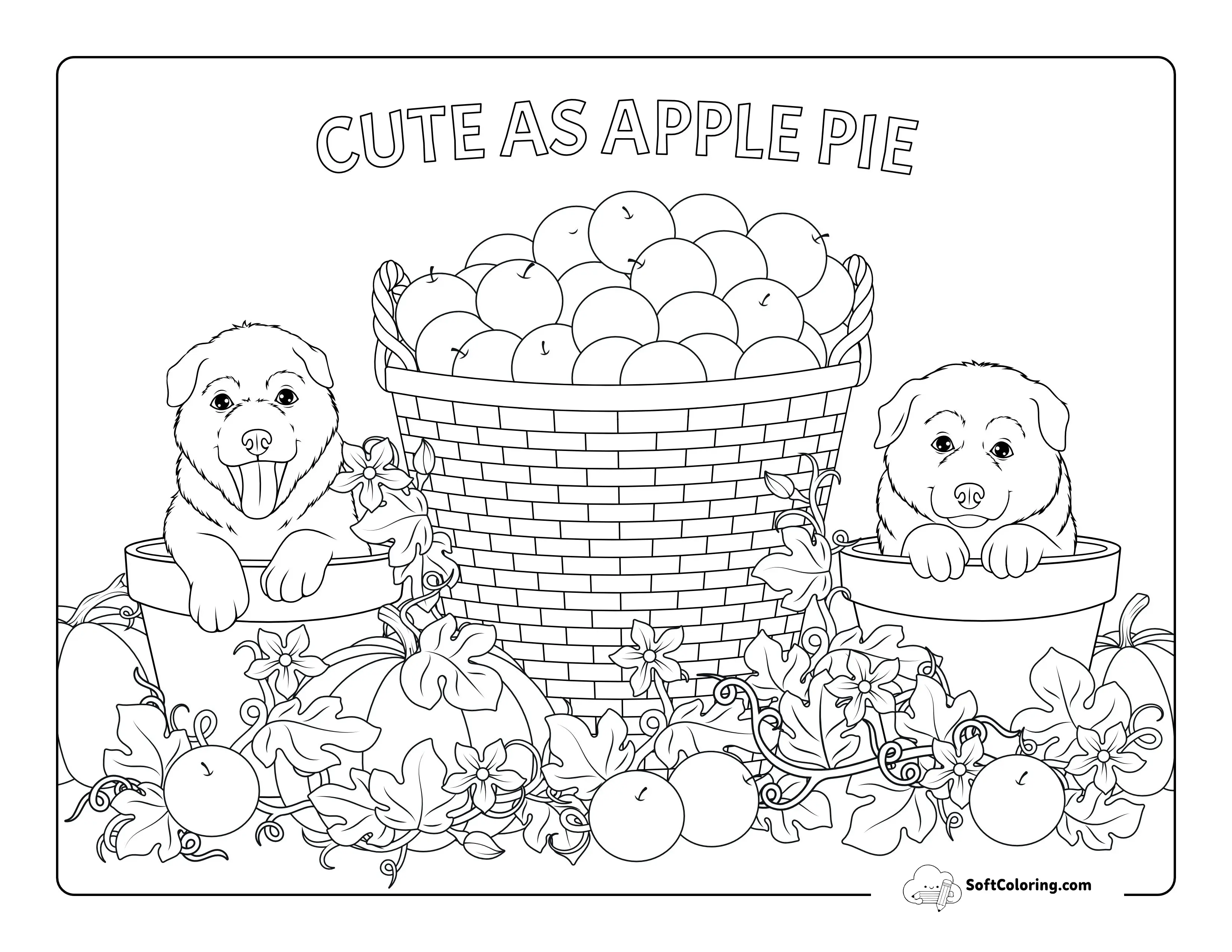 "Cute As Apple Pie" Fall Coloring Sheet For Kids