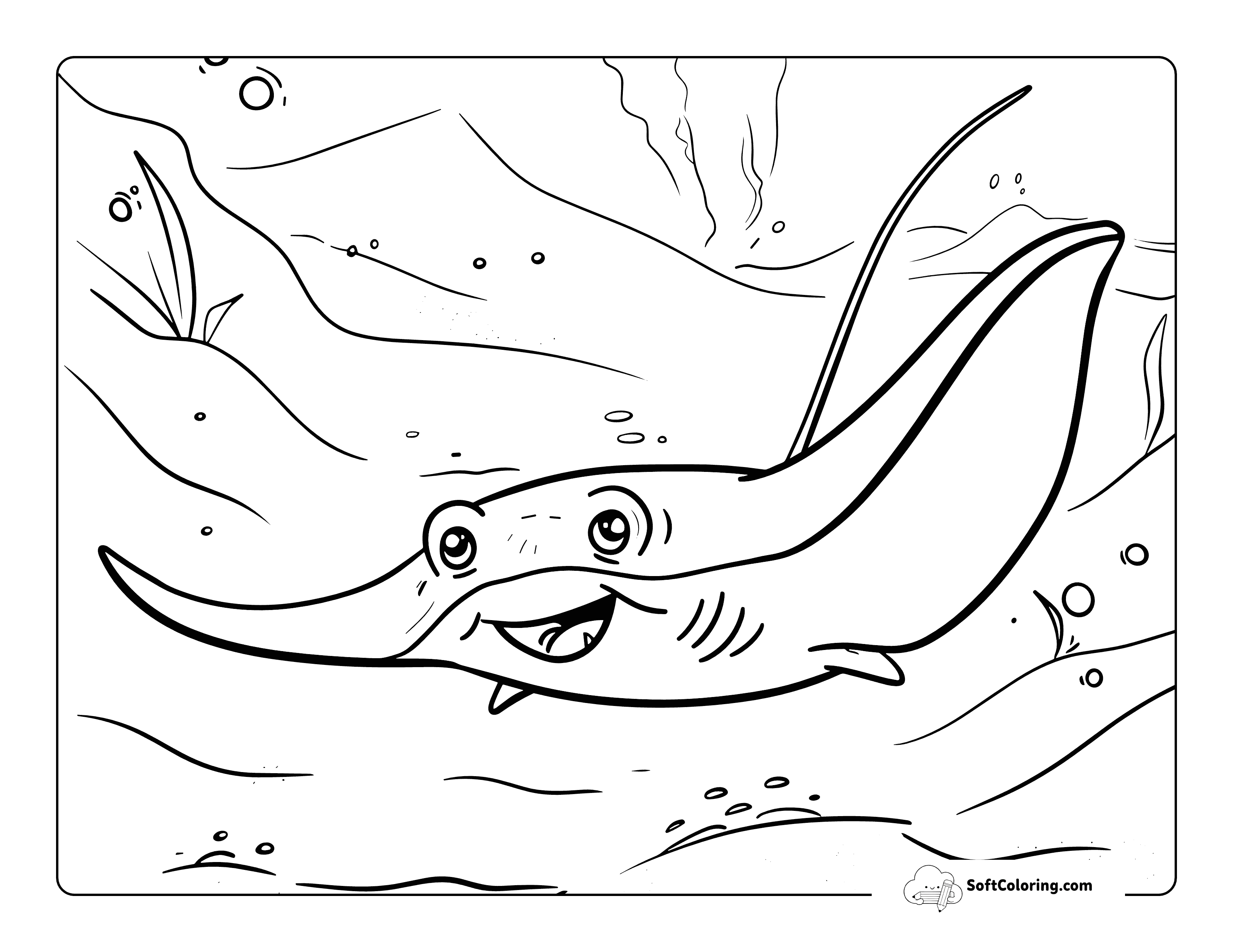 Cute Sting Ray Coloring Page For Kids
