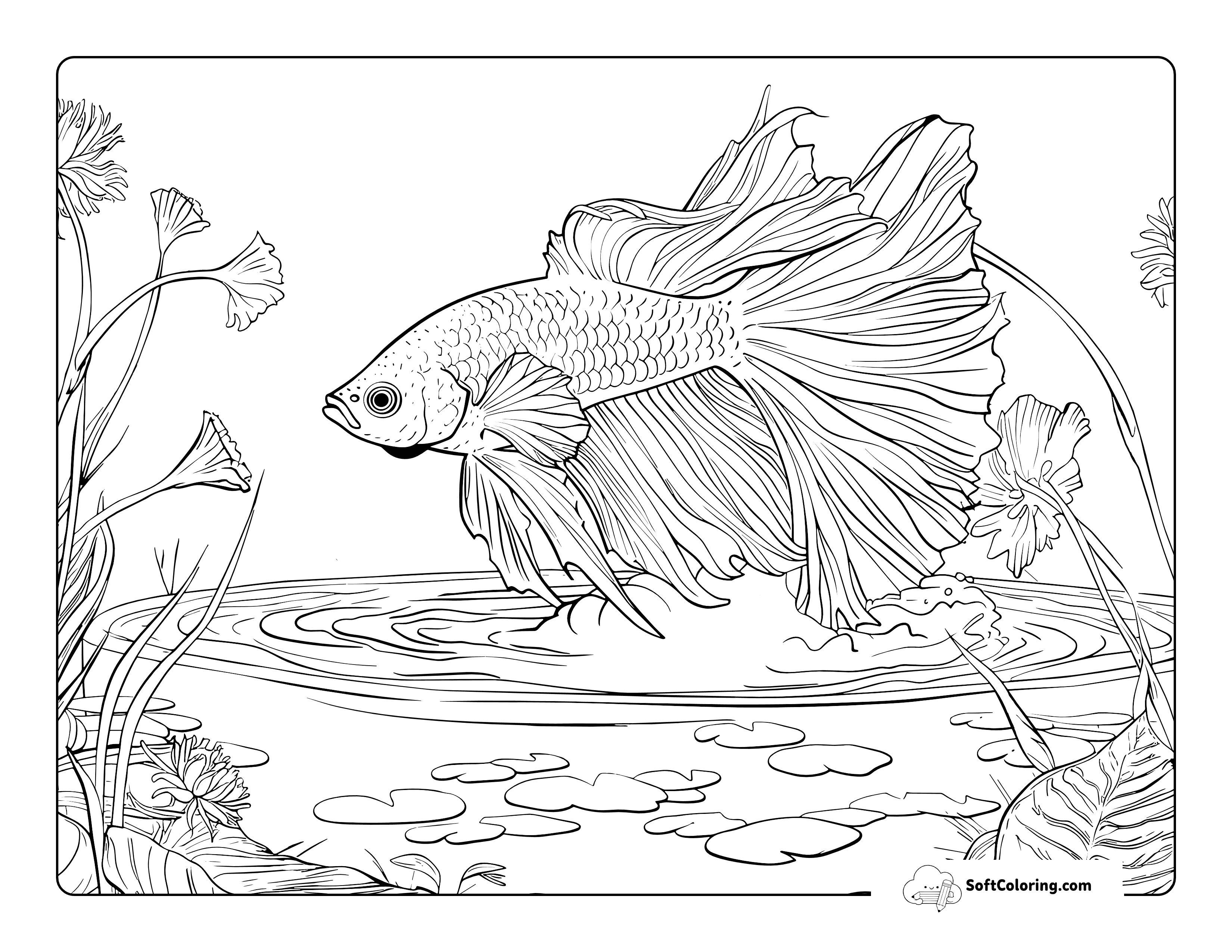 Realistic Betta Fish Coloring Page For Adults