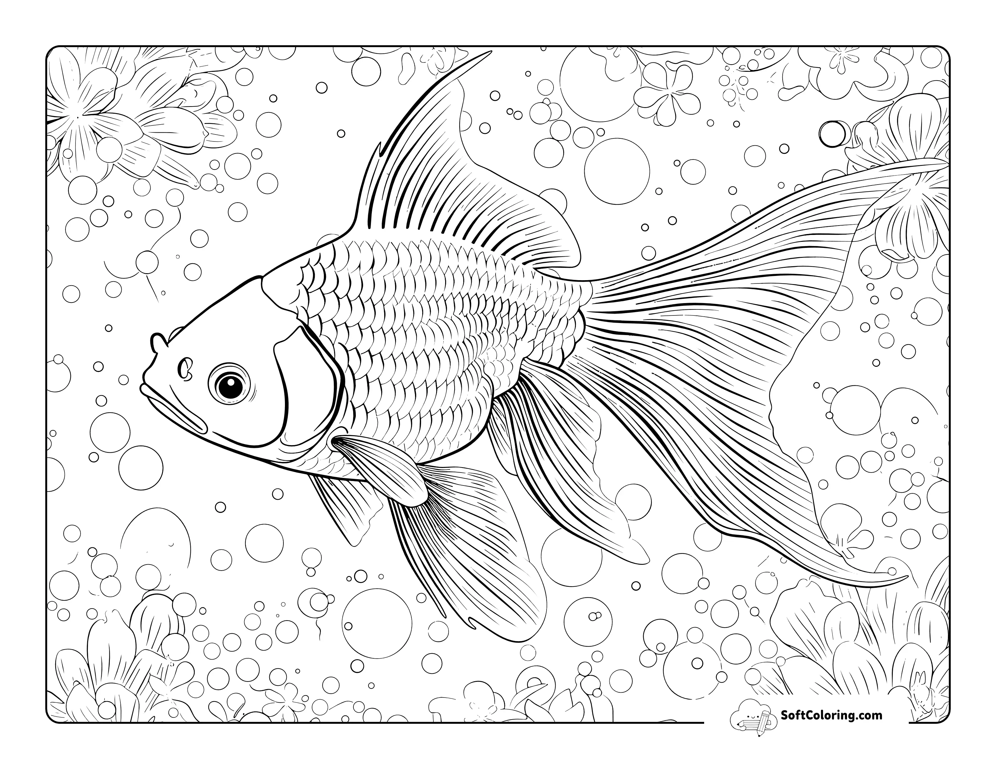 Realistic Gold Fish Coloring Page For Adults