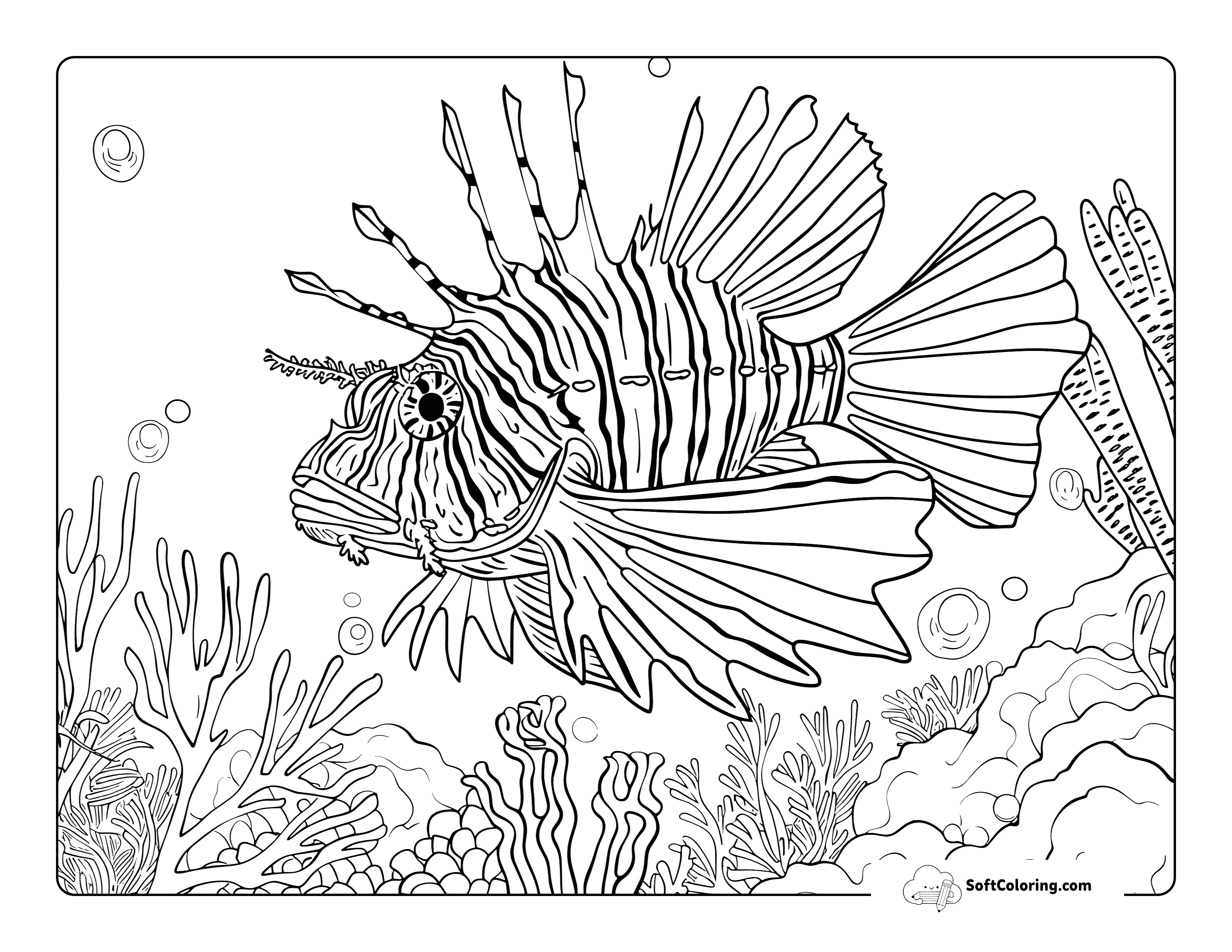Realistic Coral And Tropical Fish Coloring Page