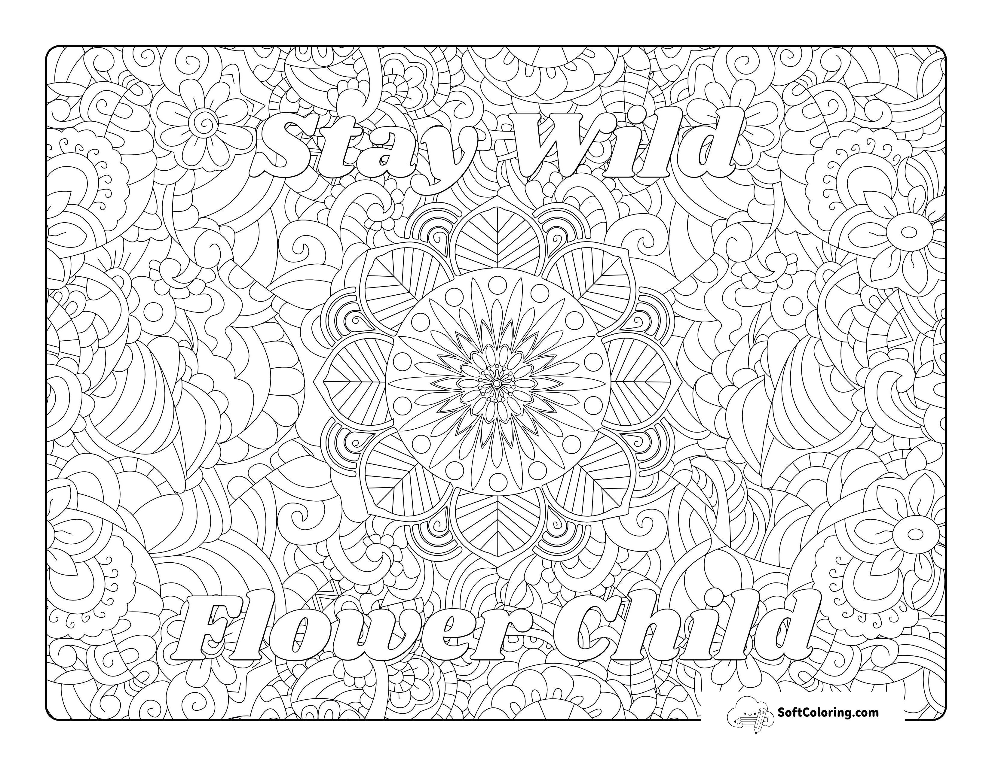 "Stay Wild Flower Child" Coloring Page For Teens