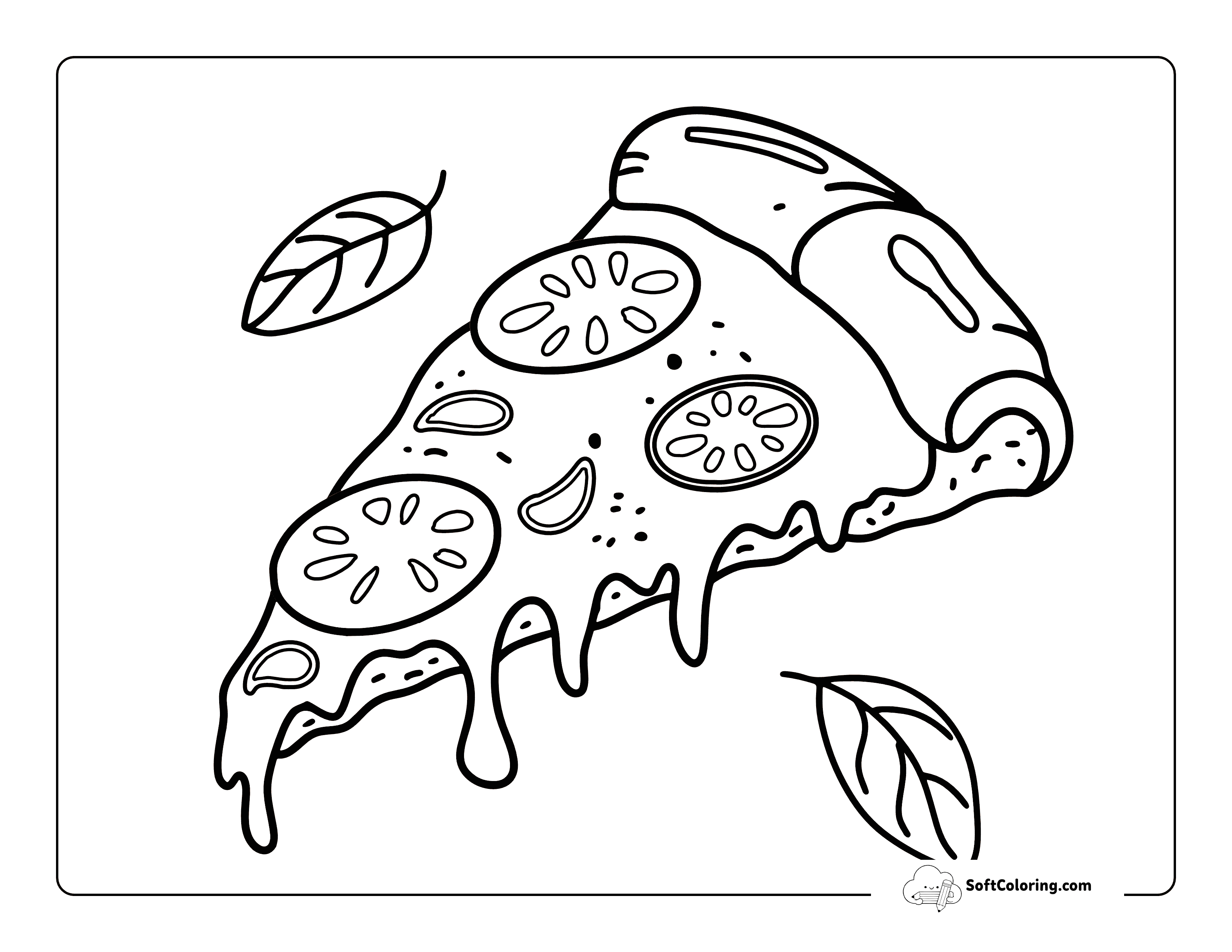 Pizza Slice Cute Food Coloring Page